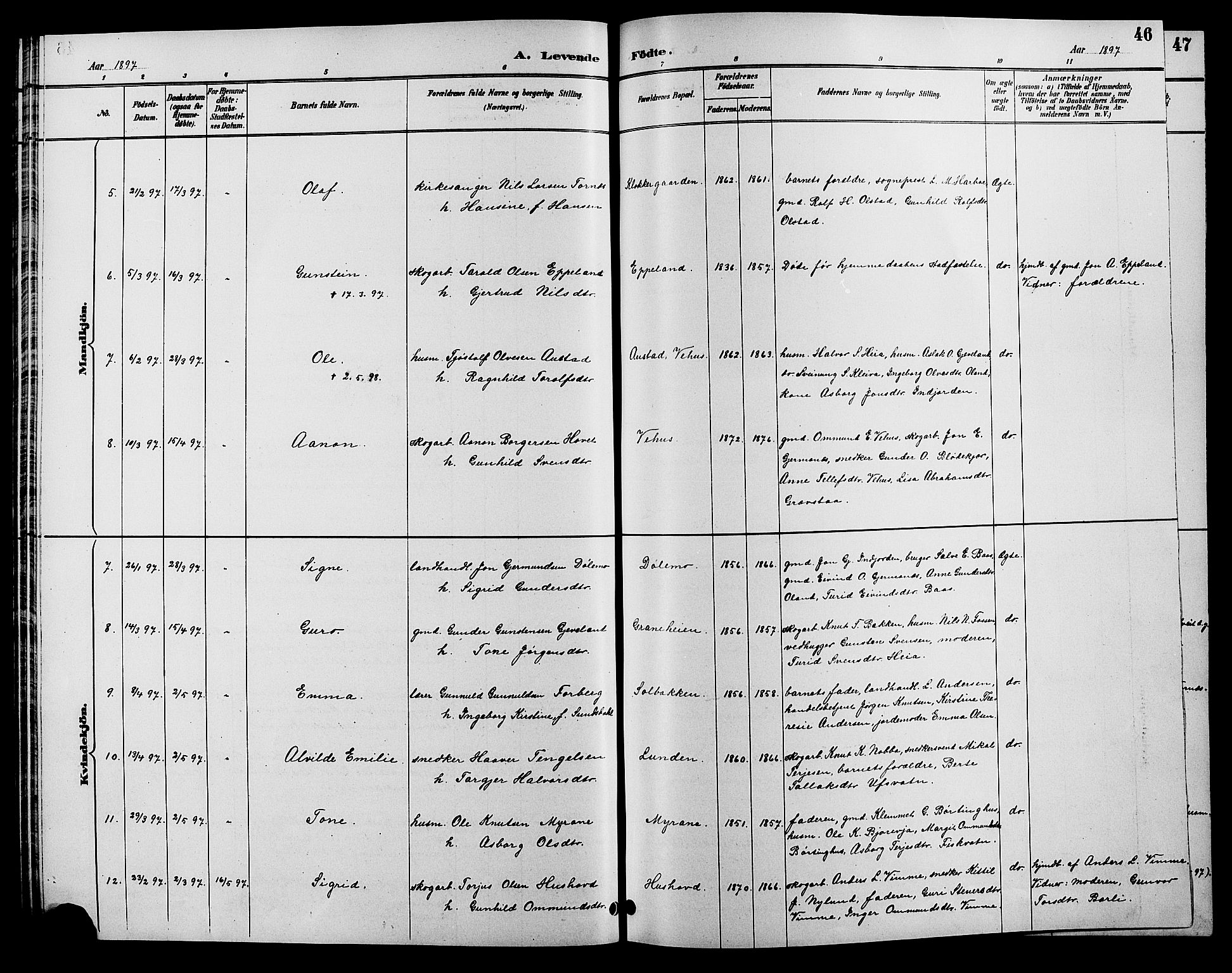 Åmli sokneprestkontor, AV/SAK-1111-0050/F/Fb/Fbc/L0004: Parish register (copy) no. B 4, 1889-1902, p. 46