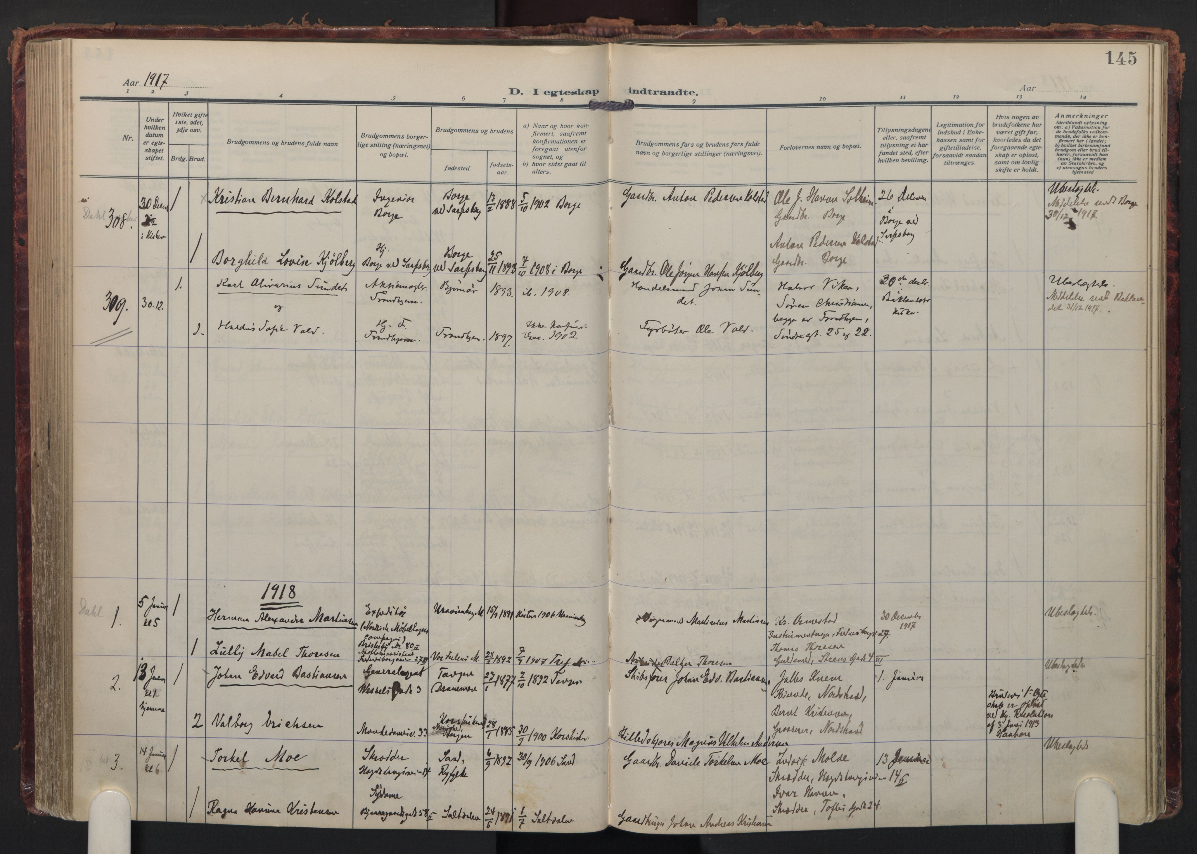 Trefoldighet prestekontor Kirkebøker, AV/SAO-A-10882/F/Fc/L0007: Parish register (official) no. III 7, 1914-1920, p. 145