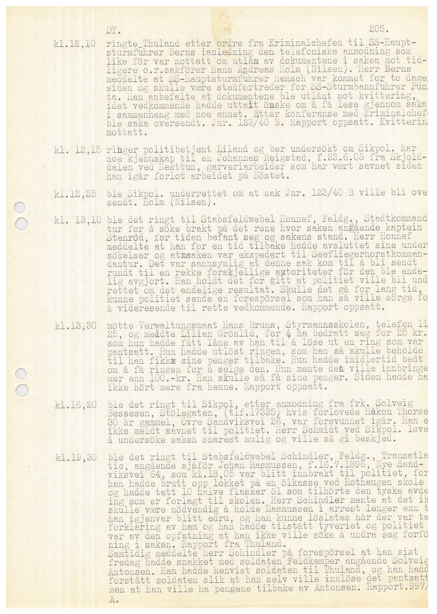 Bergen politikammer / politidistrikt, AV/SAB-A-60401/Y/Ye/L0001: Avskrift av krigsdagbok av Dankert Thuland, 1940-1941, p. 205