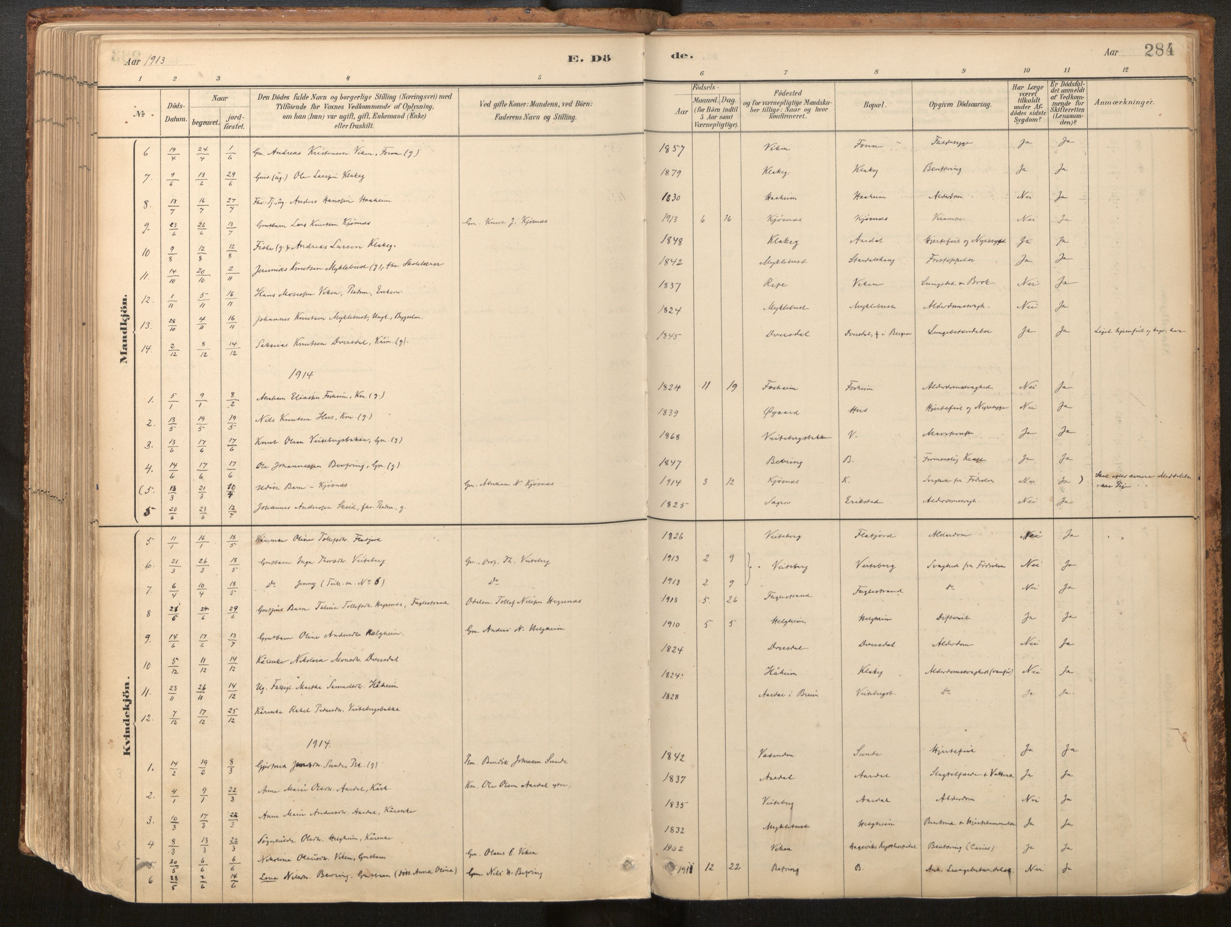 Jølster sokneprestembete, SAB/A-80701/H/Haa/Haac/L0001: Parish register (official) no. C 1, 1882-1928, p. 284