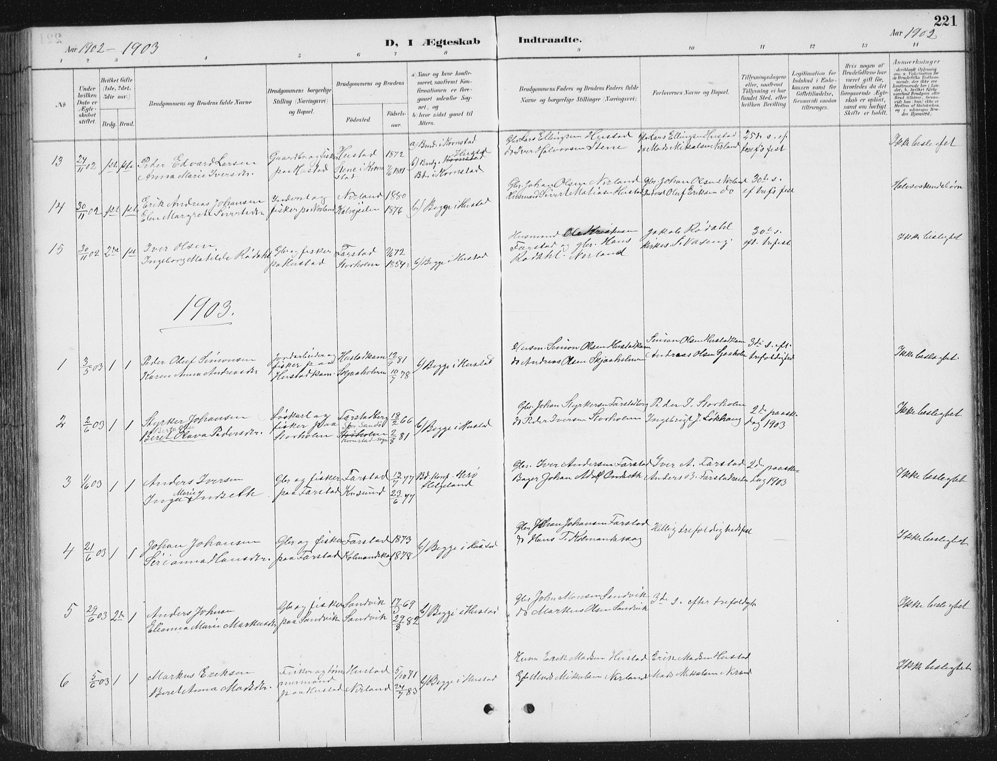 Ministerialprotokoller, klokkerbøker og fødselsregistre - Møre og Romsdal, AV/SAT-A-1454/567/L0783: Parish register (copy) no. 567C03, 1887-1903, p. 221