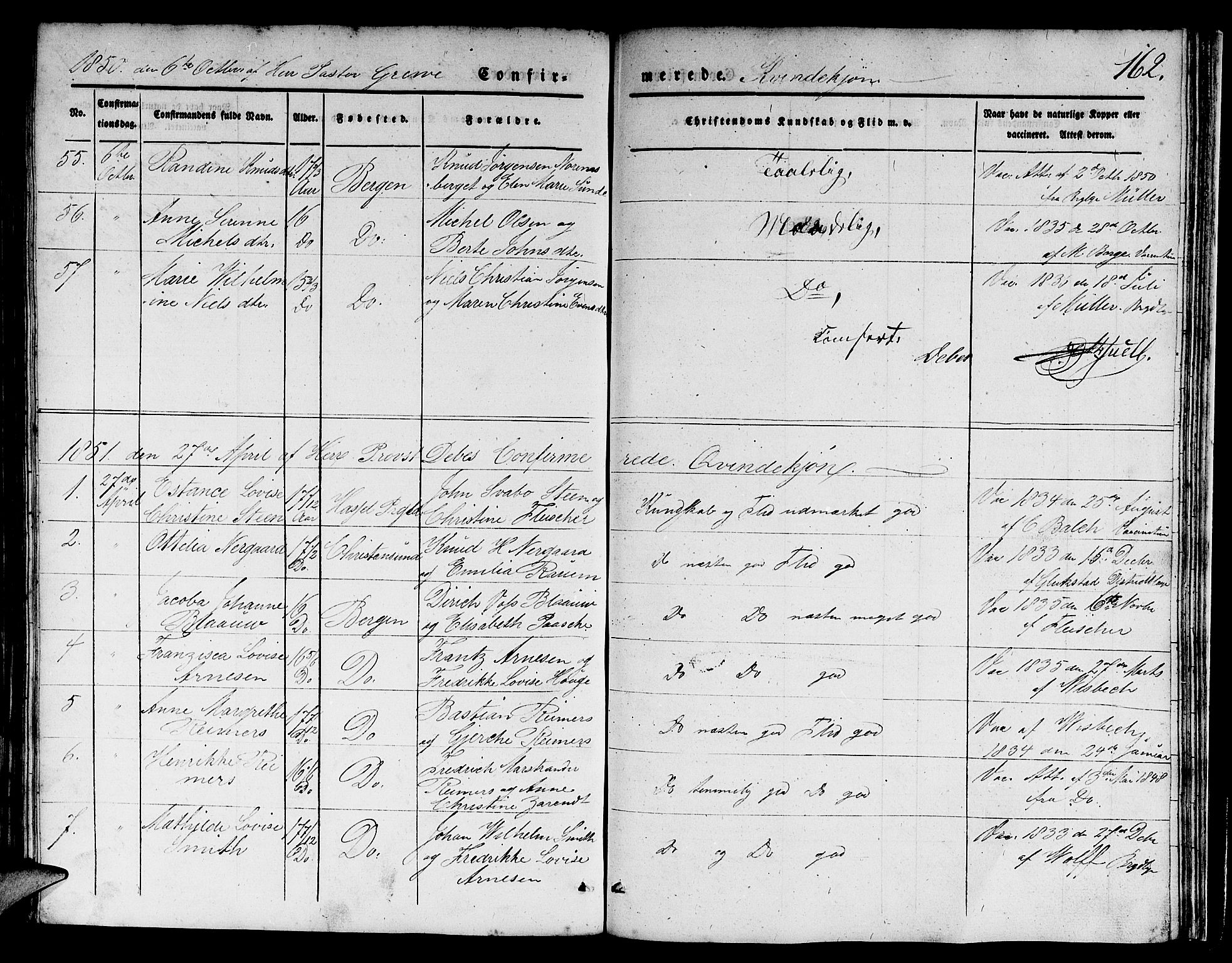 Domkirken sokneprestembete, SAB/A-74801/H/Hab/L0022: Parish register (copy) no. C 2, 1839-1854, p. 162