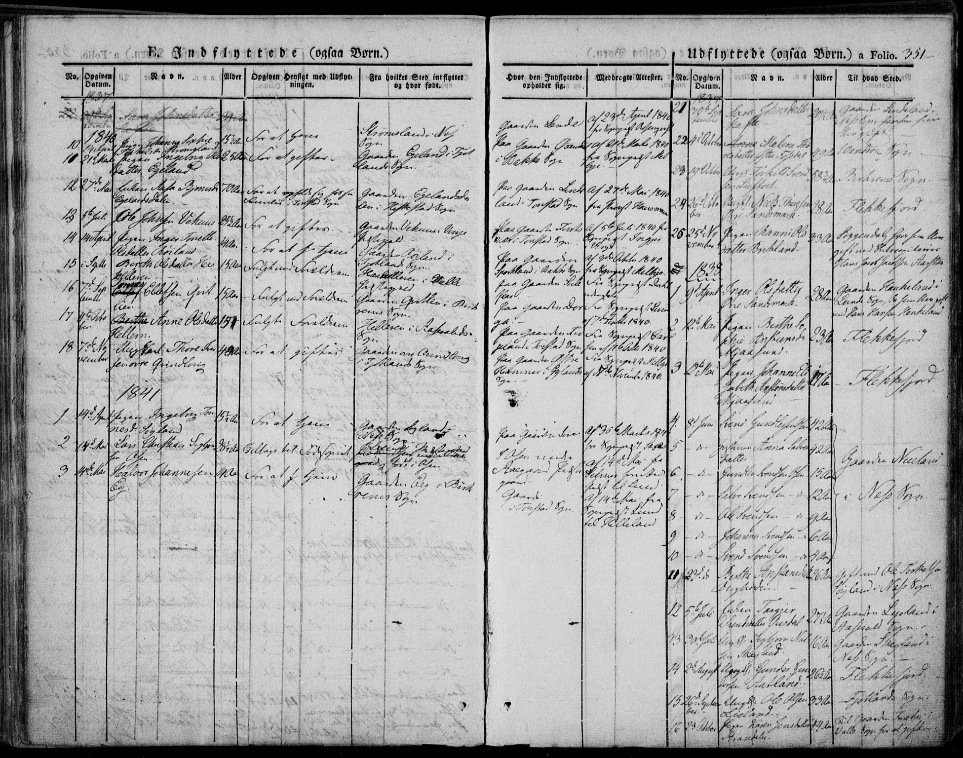 Bakke sokneprestkontor, AV/SAK-1111-0002/F/Fa/Faa/L0004: Parish register (official) no. A 4, 1834-1846, p. 351