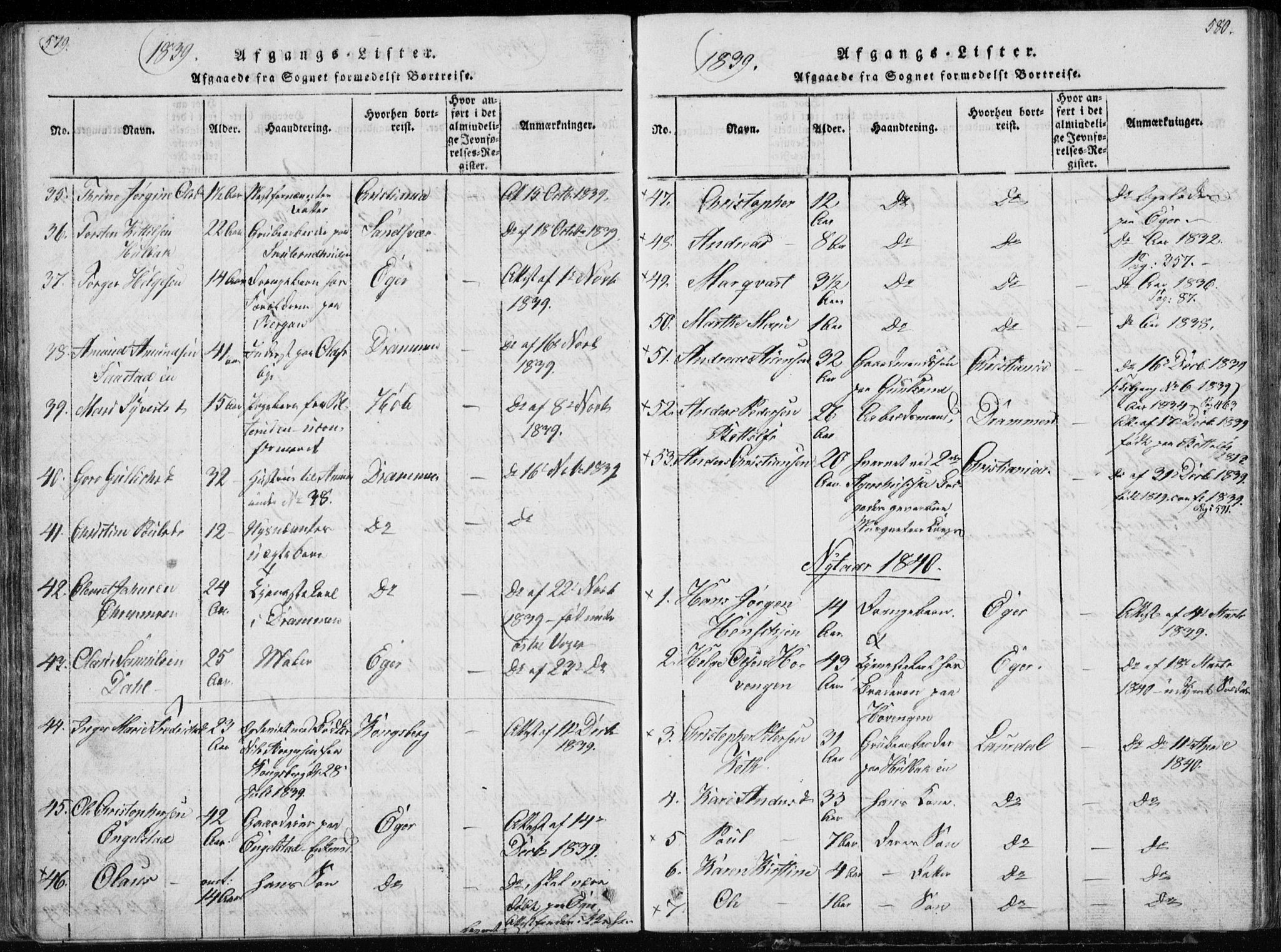 Modum kirkebøker, AV/SAKO-A-234/G/Ga/L0002: Parish register (copy) no. I 2, 1824-1832, p. 579-580