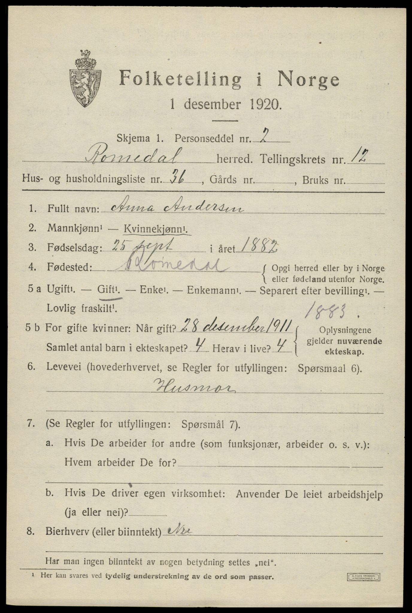 SAH, 1920 census for Romedal, 1920, p. 12939