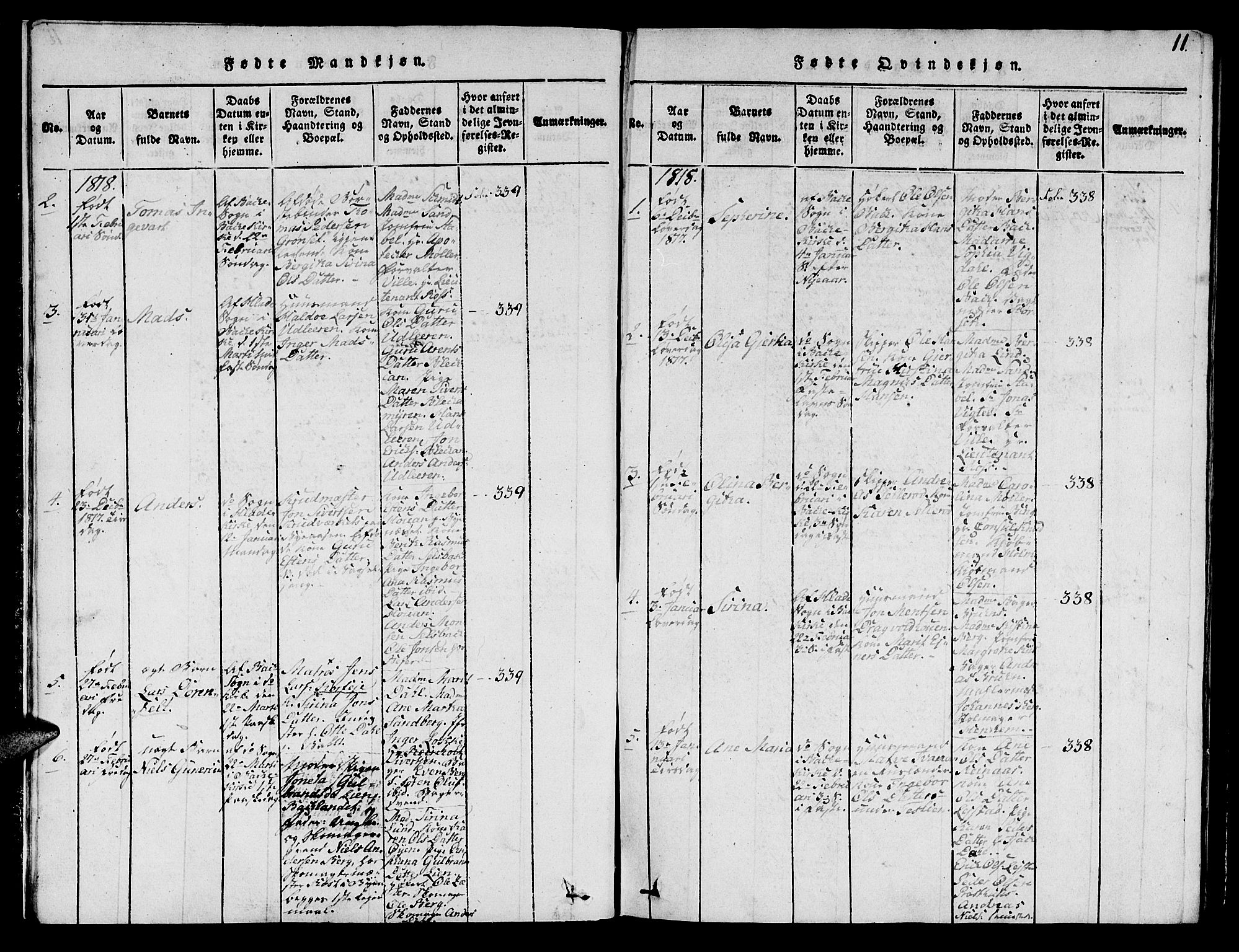 Ministerialprotokoller, klokkerbøker og fødselsregistre - Sør-Trøndelag, SAT/A-1456/606/L0307: Parish register (copy) no. 606C03, 1817-1824, p. 11