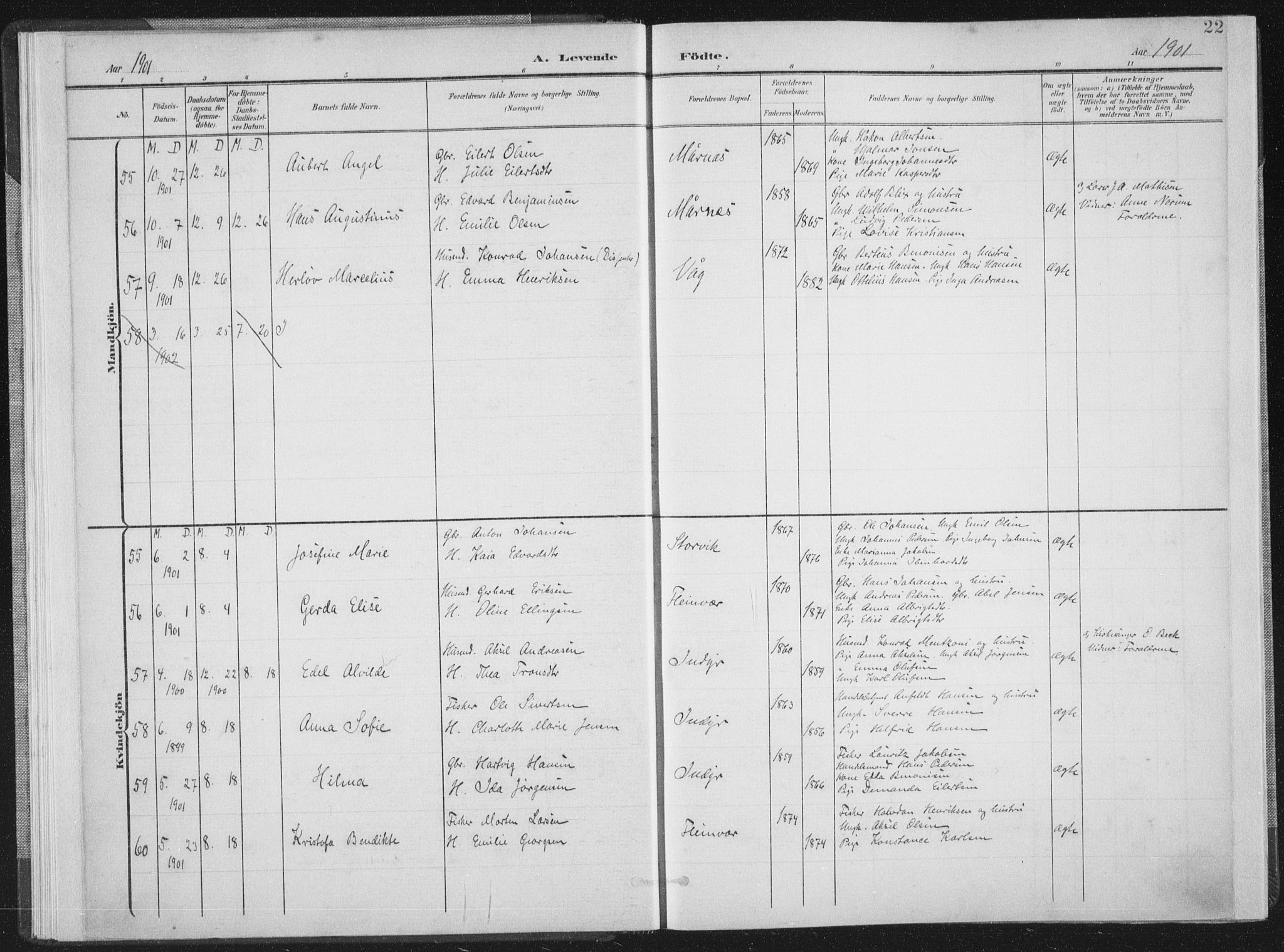 Ministerialprotokoller, klokkerbøker og fødselsregistre - Nordland, AV/SAT-A-1459/805/L0102: Parish register (official) no. 805A08I, 1900-1909, p. 22