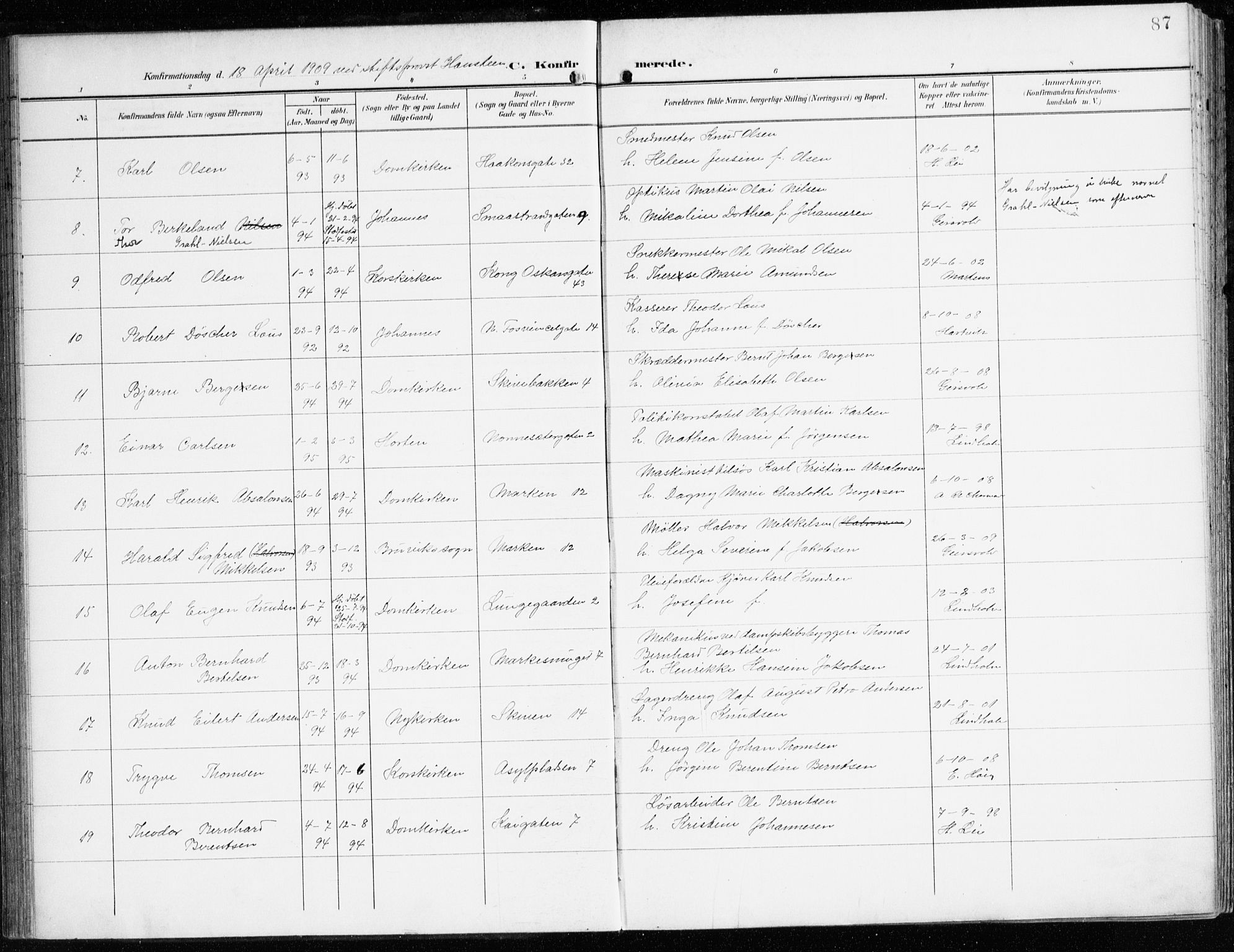 Domkirken sokneprestembete, AV/SAB-A-74801/H/Haa/L0031: Parish register (official) no. C 6, 1898-1915, p. 87