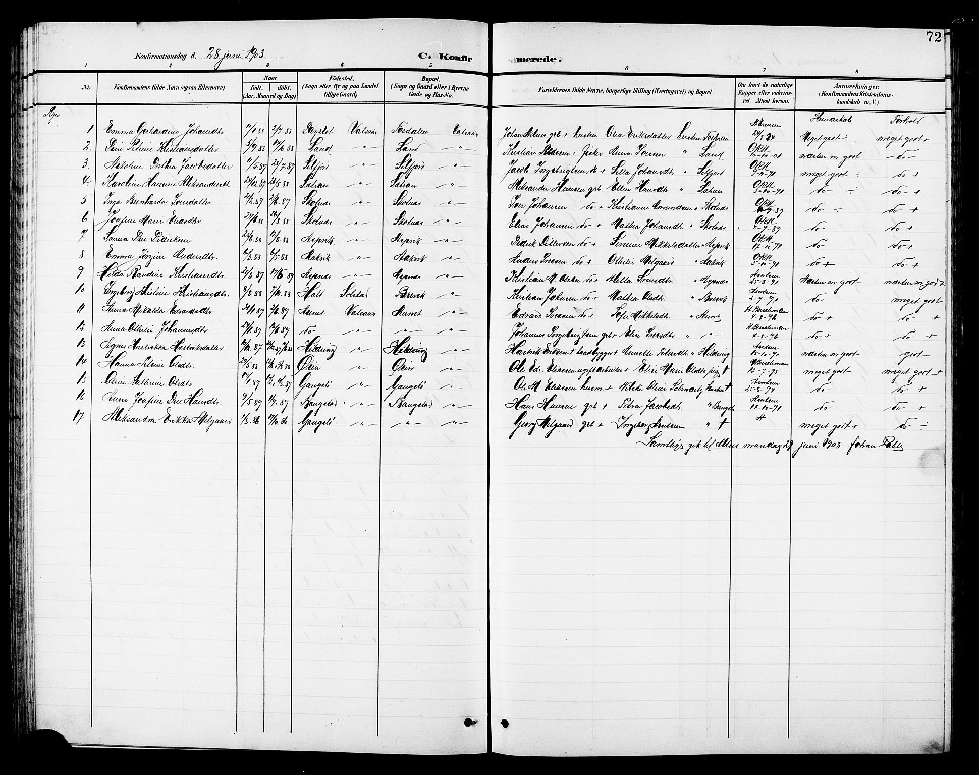 Ministerialprotokoller, klokkerbøker og fødselsregistre - Nordland, AV/SAT-A-1459/810/L0161: Parish register (copy) no. 810C04, 1897-1910, p. 72