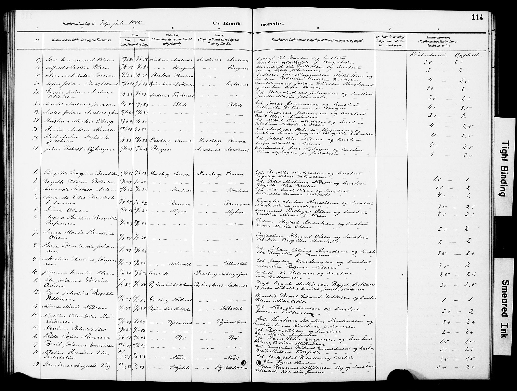 Ministerialprotokoller, klokkerbøker og fødselsregistre - Nordland, SAT/A-1459/897/L1413: Parish register (copy) no. 897C03, 1887-1903, p. 114