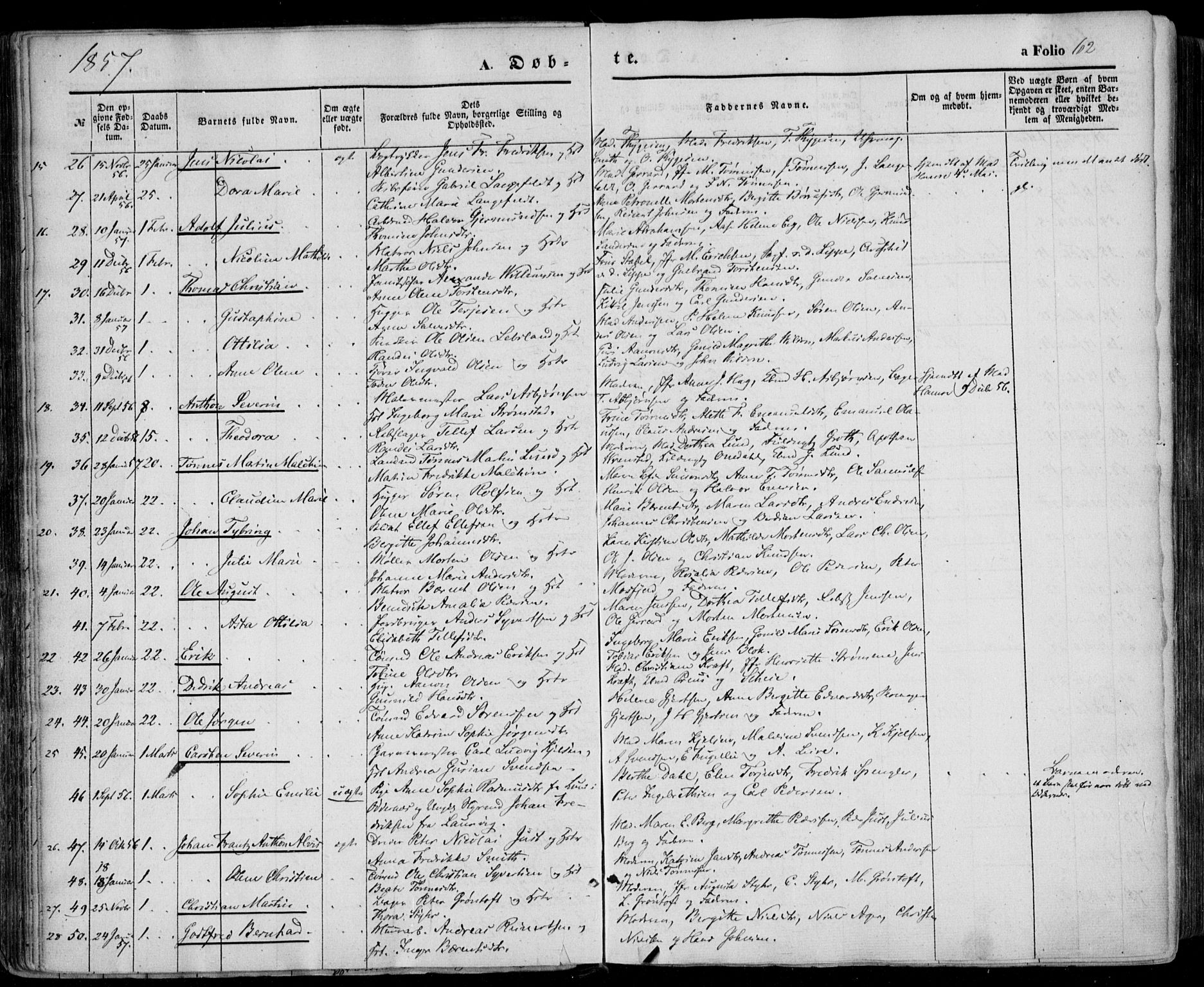 Kristiansand domprosti, SAK/1112-0006/F/Fa/L0014: Parish register (official) no. A 14, 1852-1867, p. 62