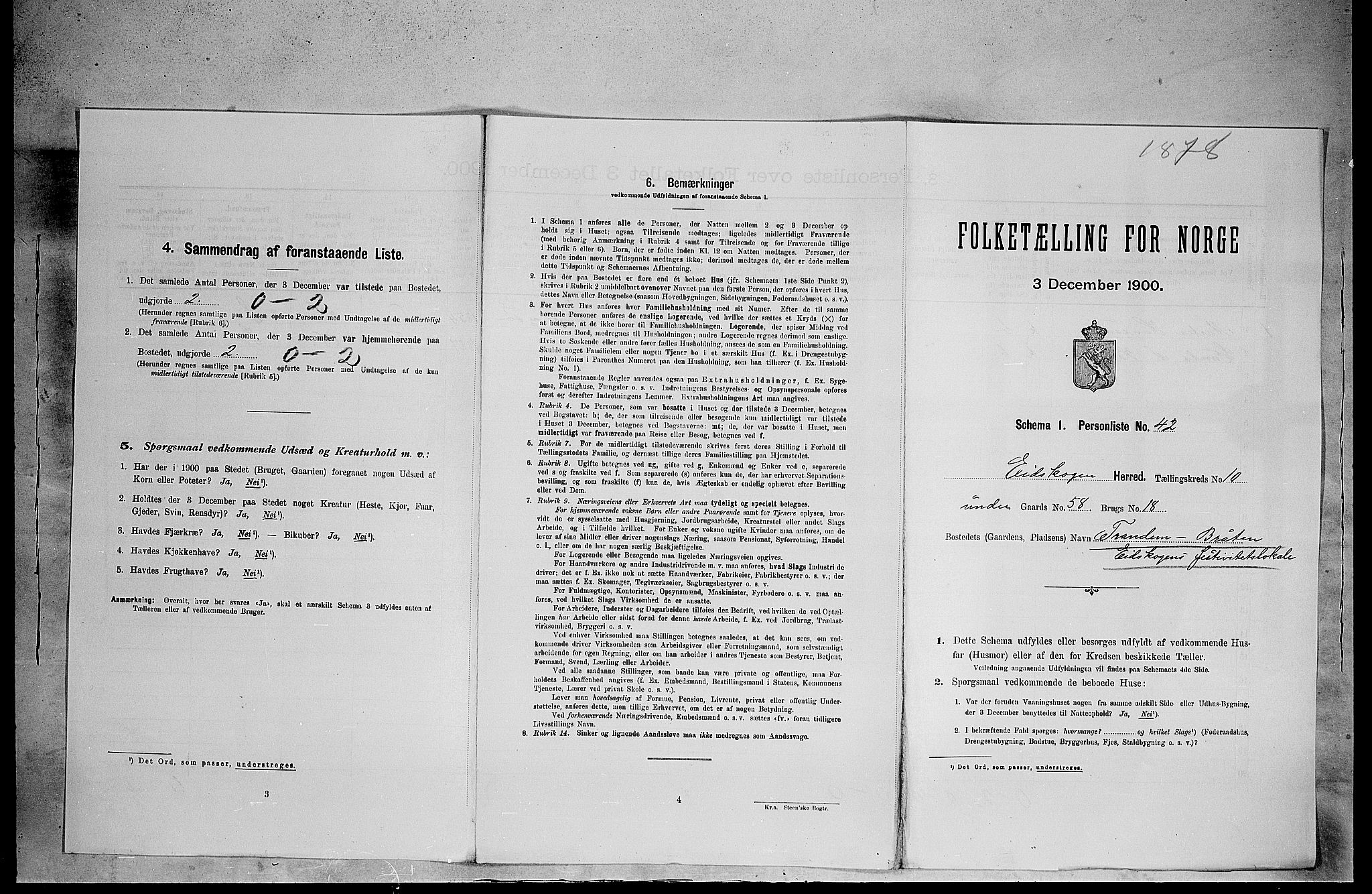 SAH, 1900 census for Eidskog, 1900, p. 1305