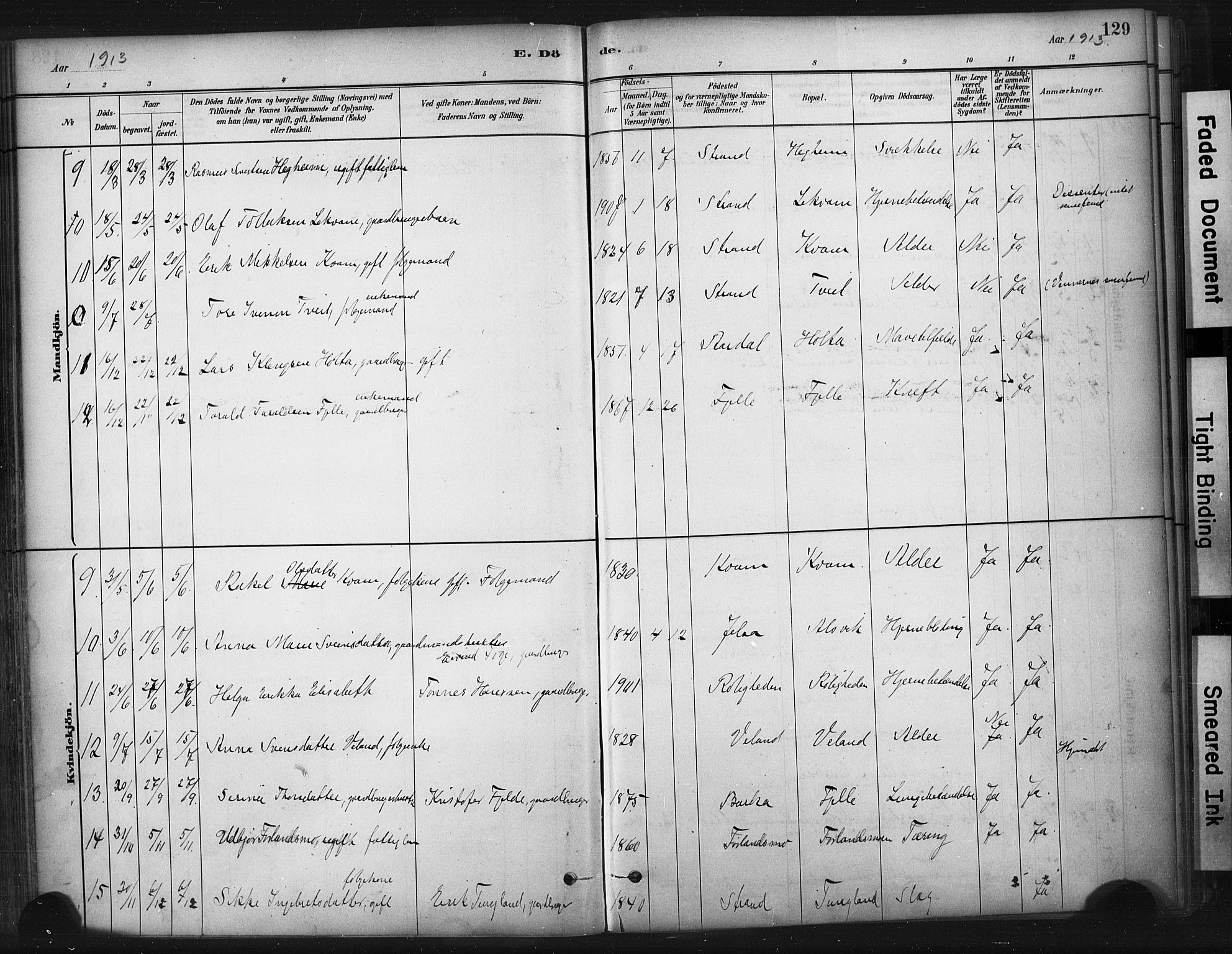 Strand sokneprestkontor, AV/SAST-A-101828/H/Ha/Haa/L0010: Parish register (official) no. A 10, 1882-1929, p. 129