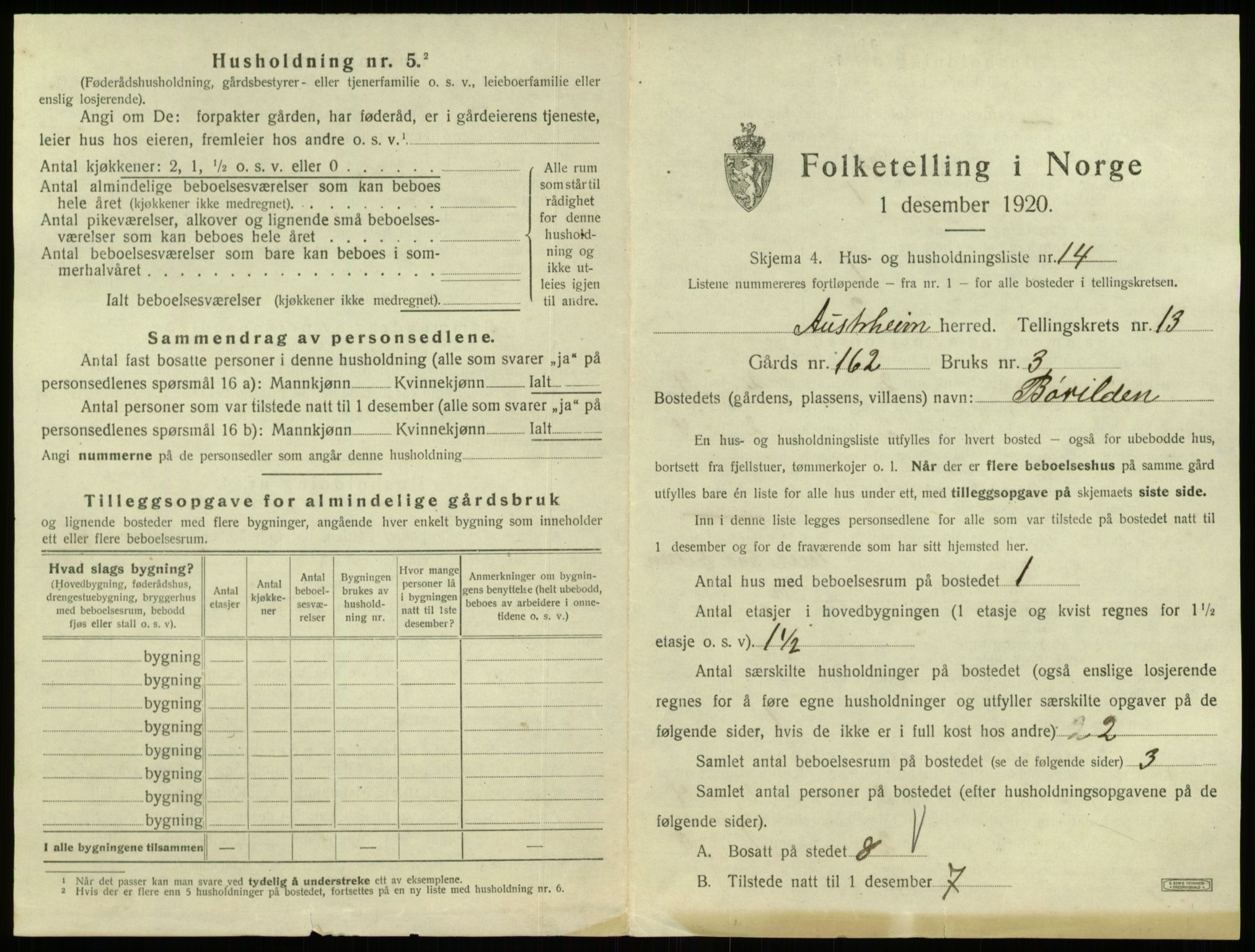 SAB, 1920 census for Austrheim, 1920, p. 647