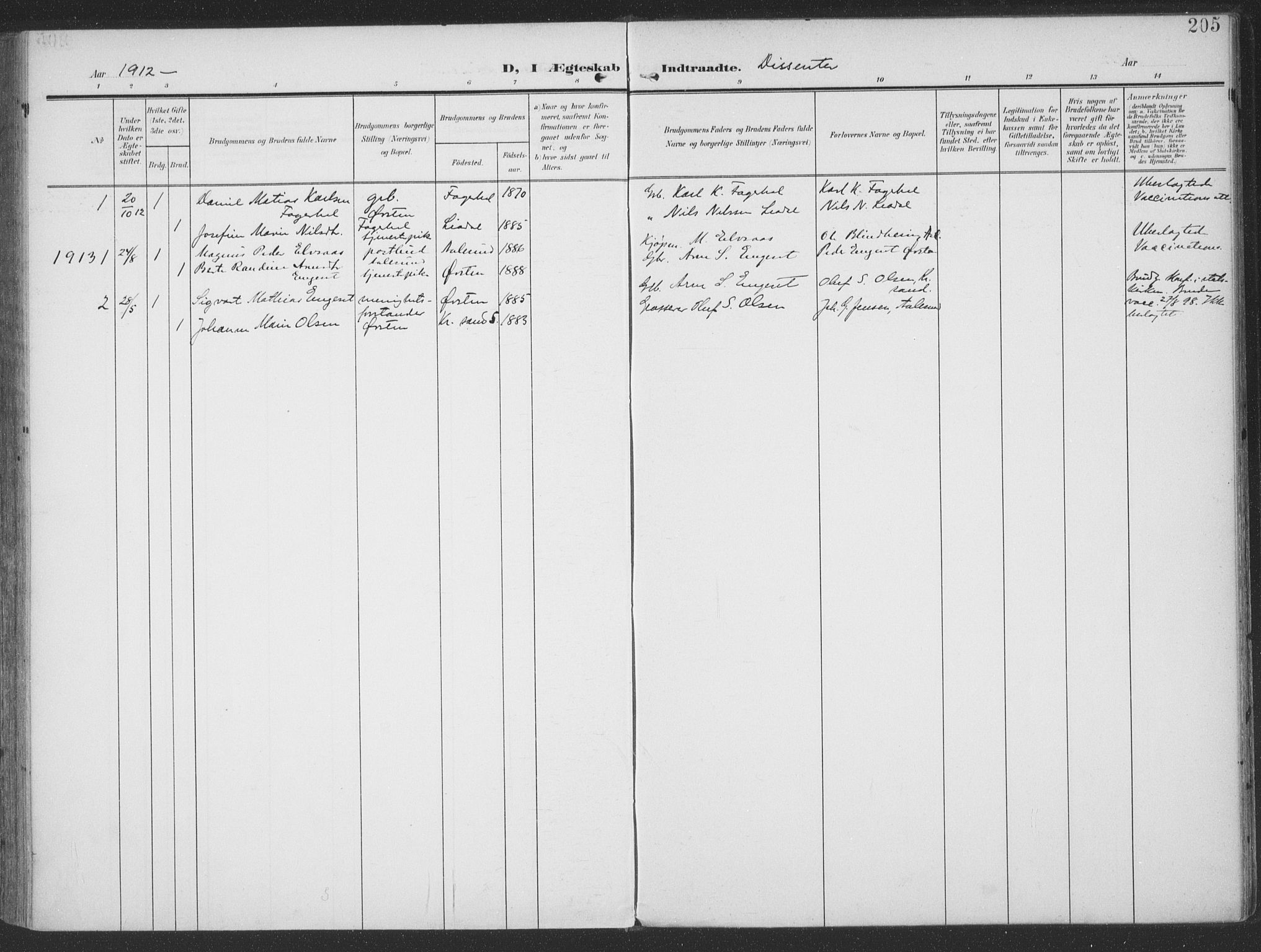 Ministerialprotokoller, klokkerbøker og fødselsregistre - Møre og Romsdal, SAT/A-1454/513/L0178: Parish register (official) no. 513A05, 1906-1919, p. 205