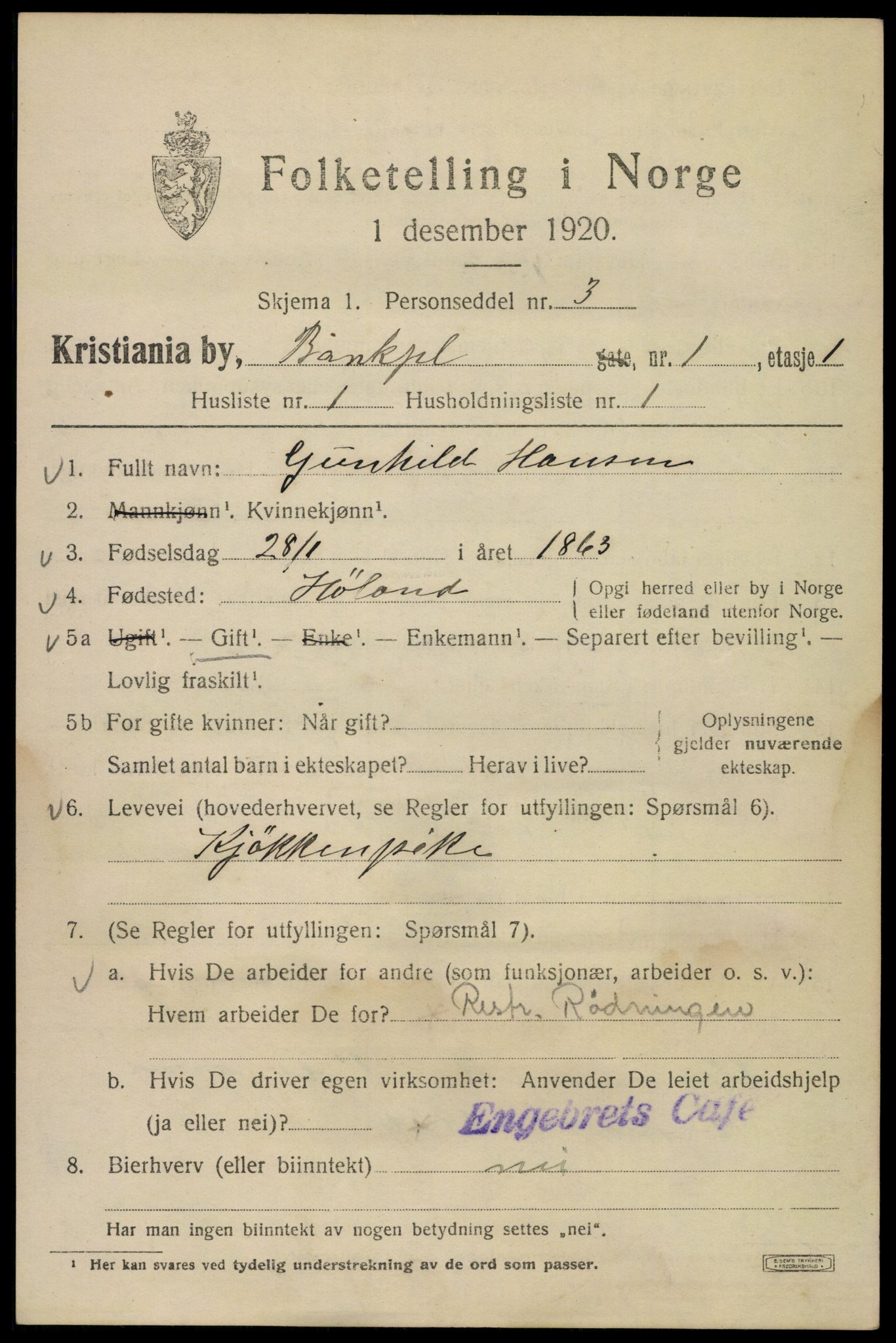 SAO, 1920 census for Kristiania, 1920, p. 150151