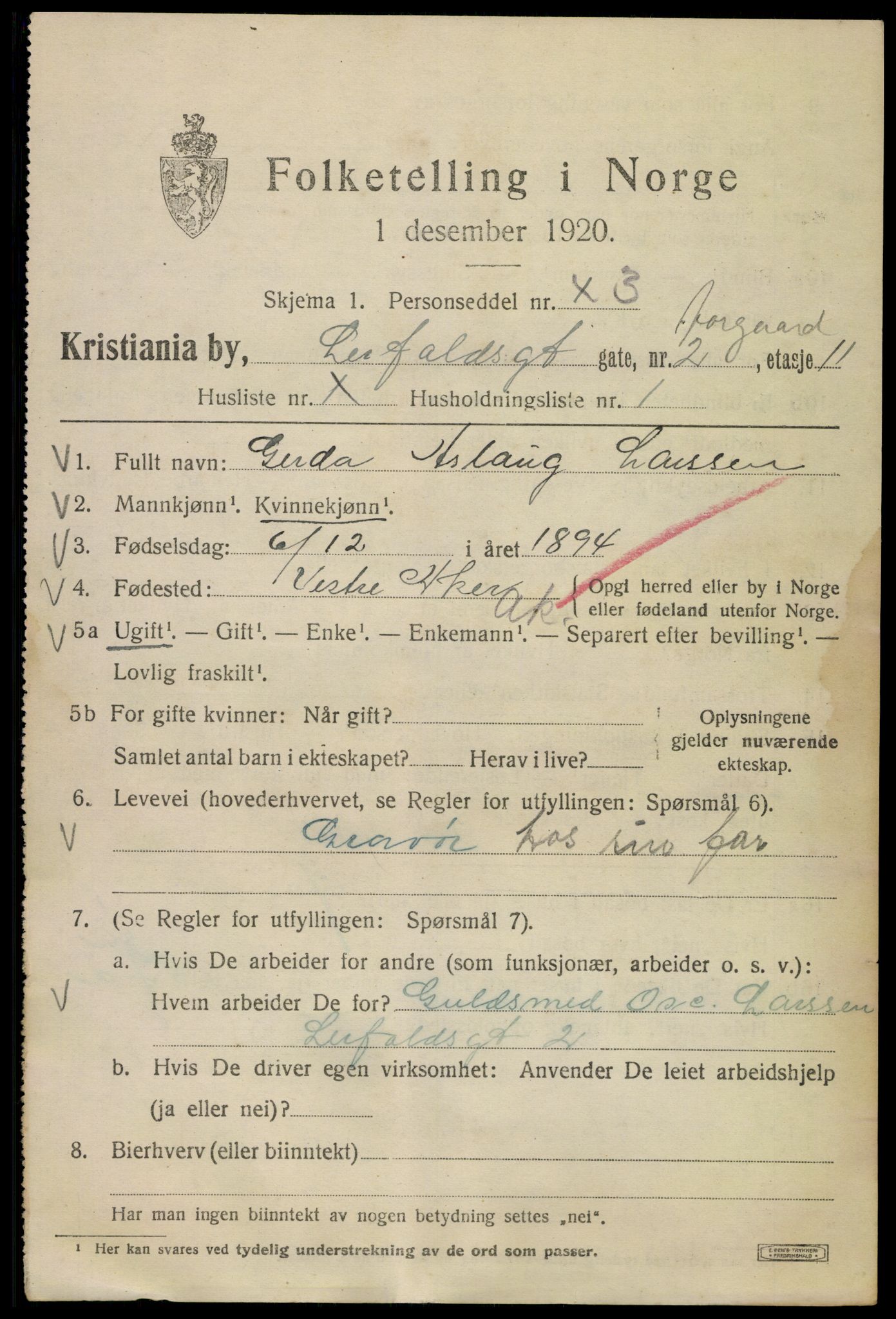 SAO, 1920 census for Kristiania, 1920, p. 362337