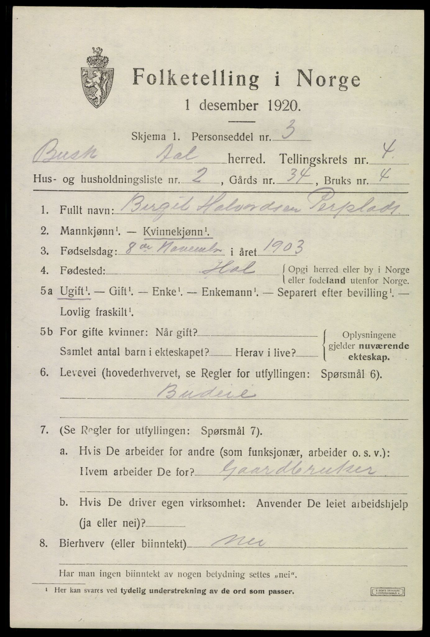 SAKO, 1920 census for Ål, 1920, p. 3082