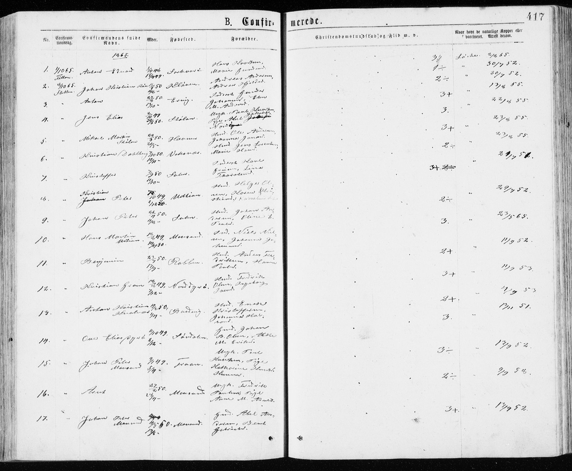 Ministerialprotokoller, klokkerbøker og fødselsregistre - Sør-Trøndelag, SAT/A-1456/640/L0576: Parish register (official) no. 640A01, 1846-1876, p. 417