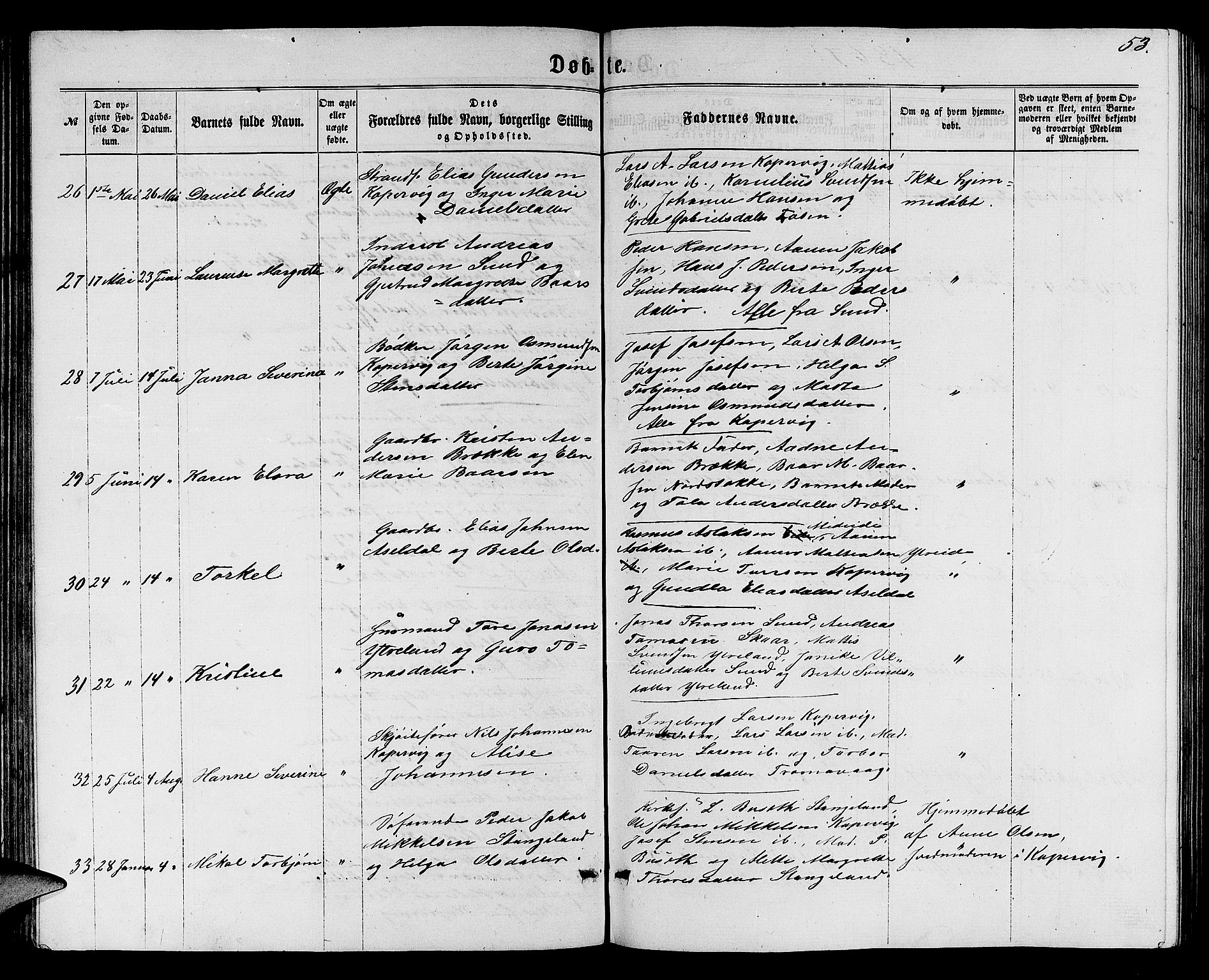 Avaldsnes sokneprestkontor, AV/SAST-A -101851/H/Ha/Hab/L0004: Parish register (copy) no. B 4, 1861-1876, p. 53