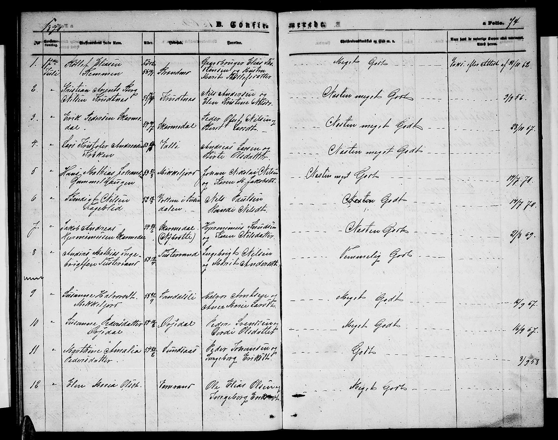 Ministerialprotokoller, klokkerbøker og fødselsregistre - Nordland, AV/SAT-A-1459/823/L0329: Parish register (copy) no. 823C01, 1865-1878, p. 74