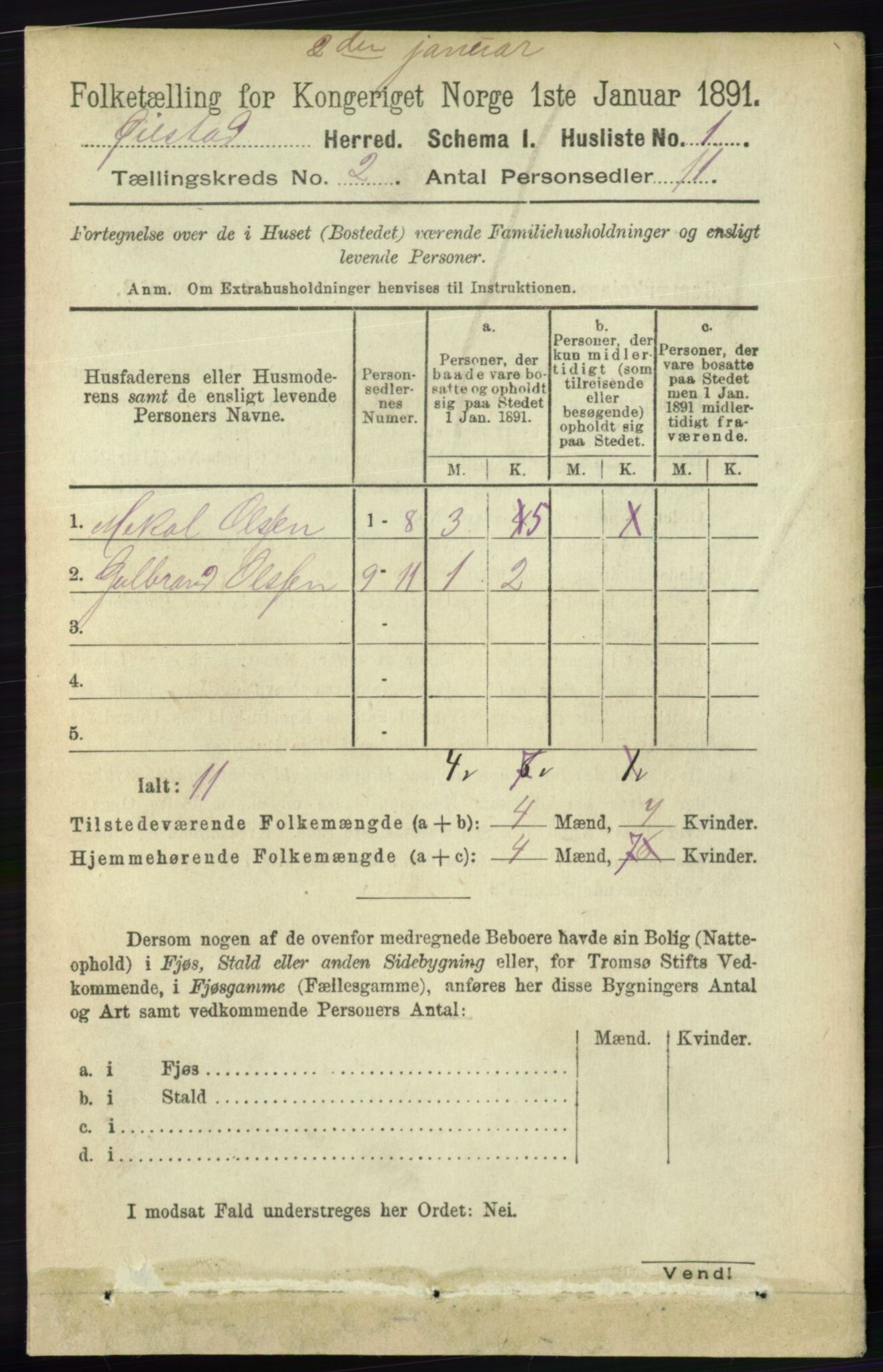 RA, 1891 census for 0920 Øyestad, 1891, p. 297