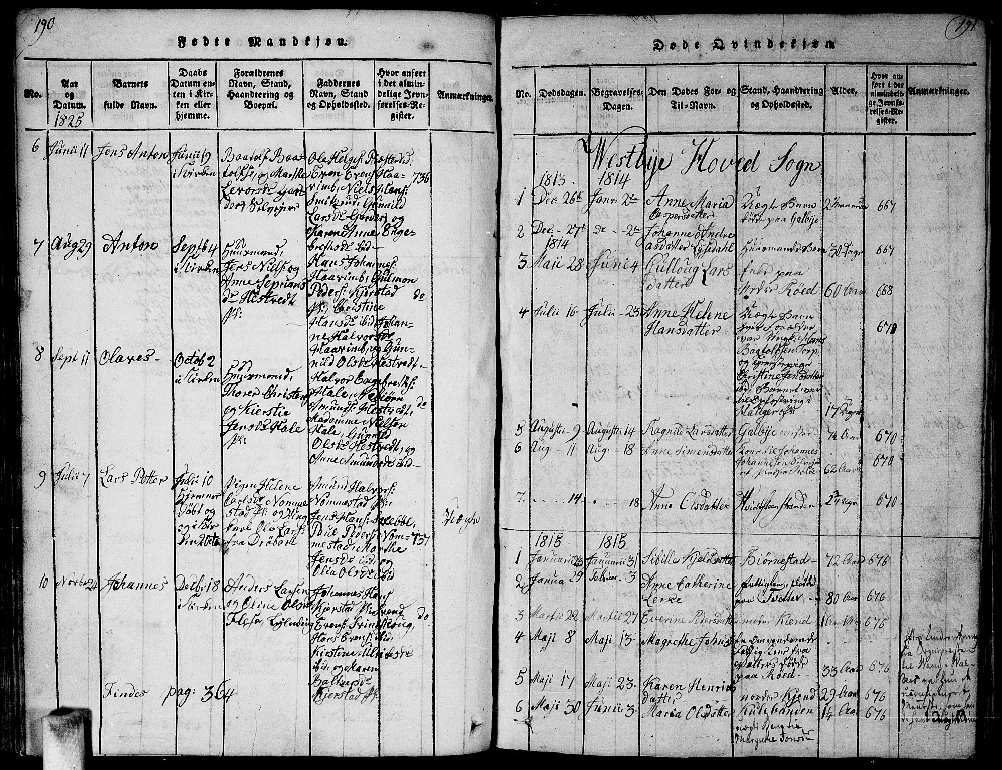 Vestby prestekontor Kirkebøker, SAO/A-10893/F/Fa/L0005: Parish register (official) no. I 5, 1814-1827, p. 190-191