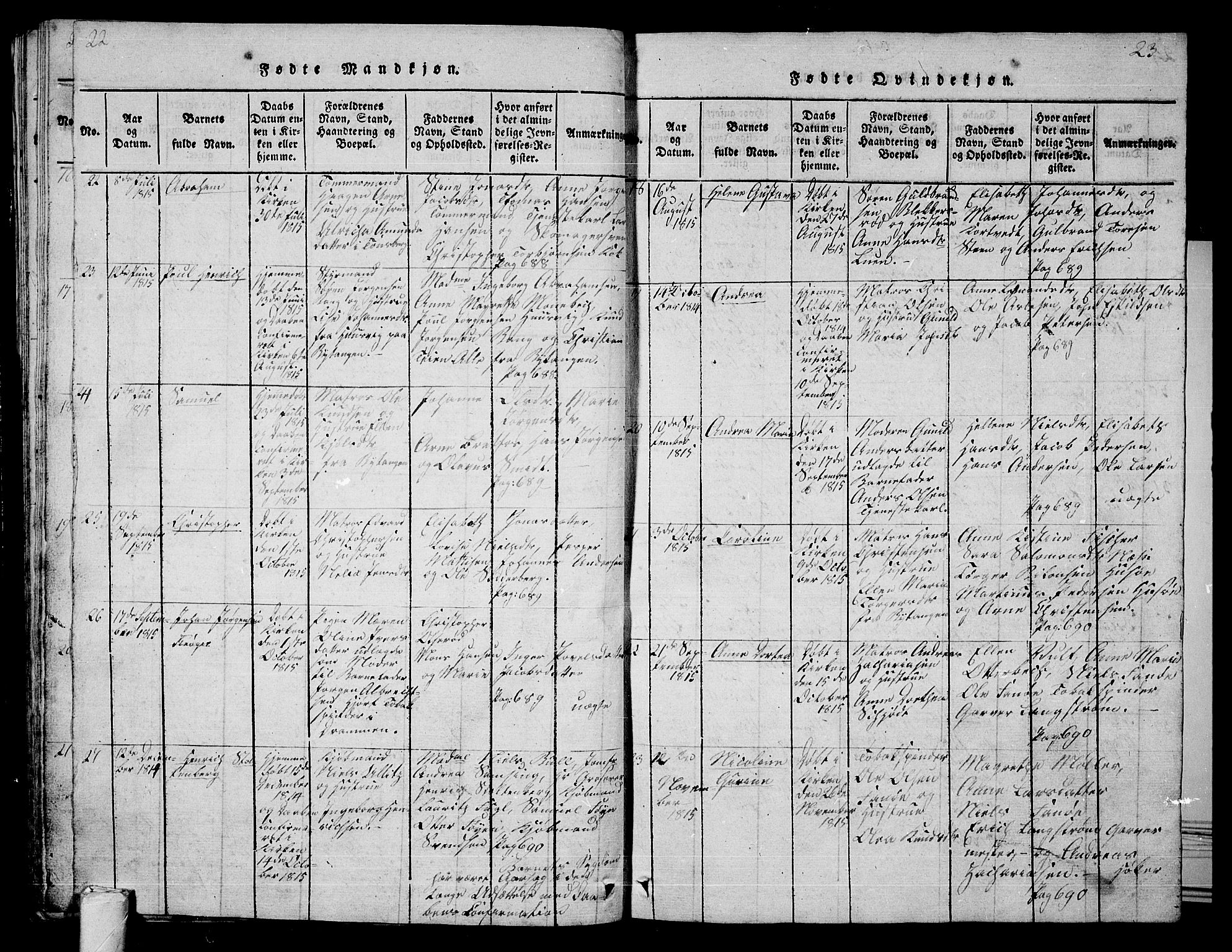 Tønsberg kirkebøker, SAKO/A-330/G/Ga/L0001: Parish register (copy) no. 1, 1813-1826, p. 22-23