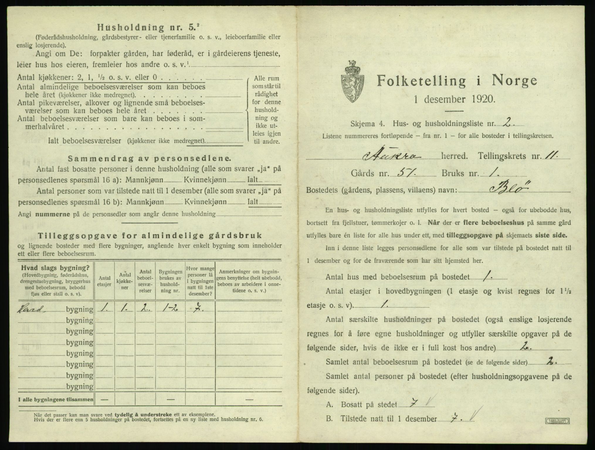 SAT, 1920 census for Aukra, 1920, p. 697