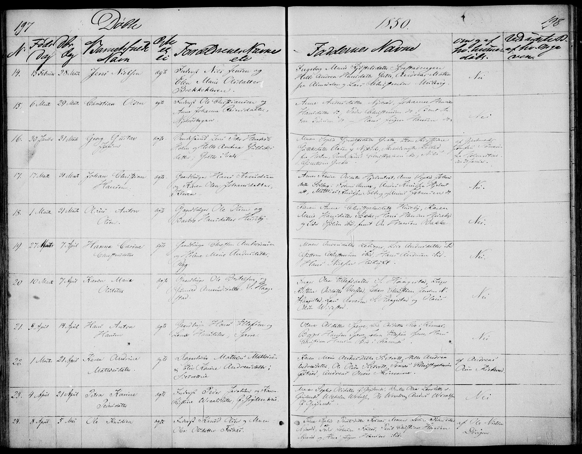 Våle kirkebøker, SAKO/A-334/F/Fa/L0009a: Parish register (official) no. I 9A, 1839-1860, p. 197-198