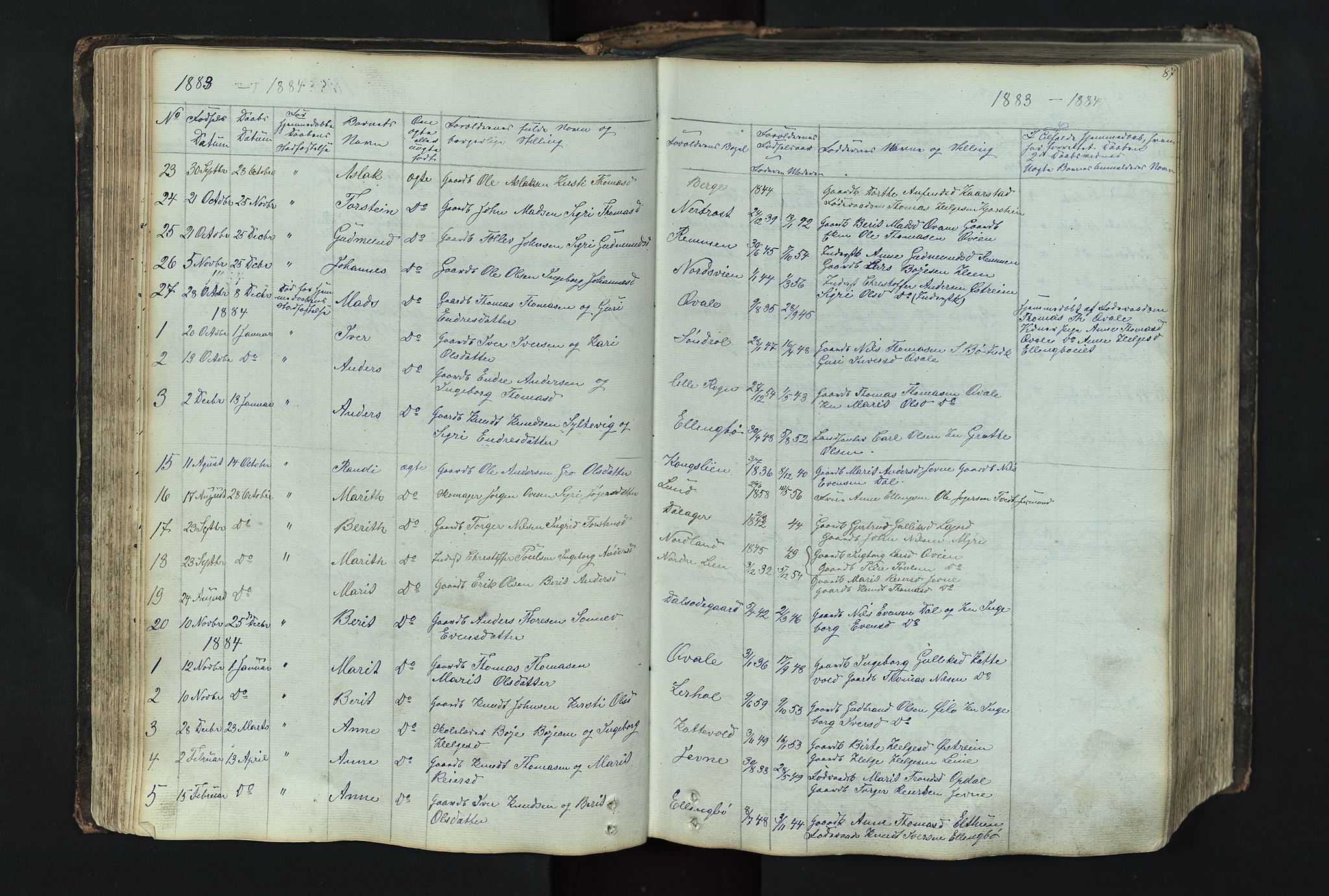 Vang prestekontor, Valdres, SAH/PREST-140/H/Hb/L0004: Parish register (copy) no. 4, 1835-1892, p. 87