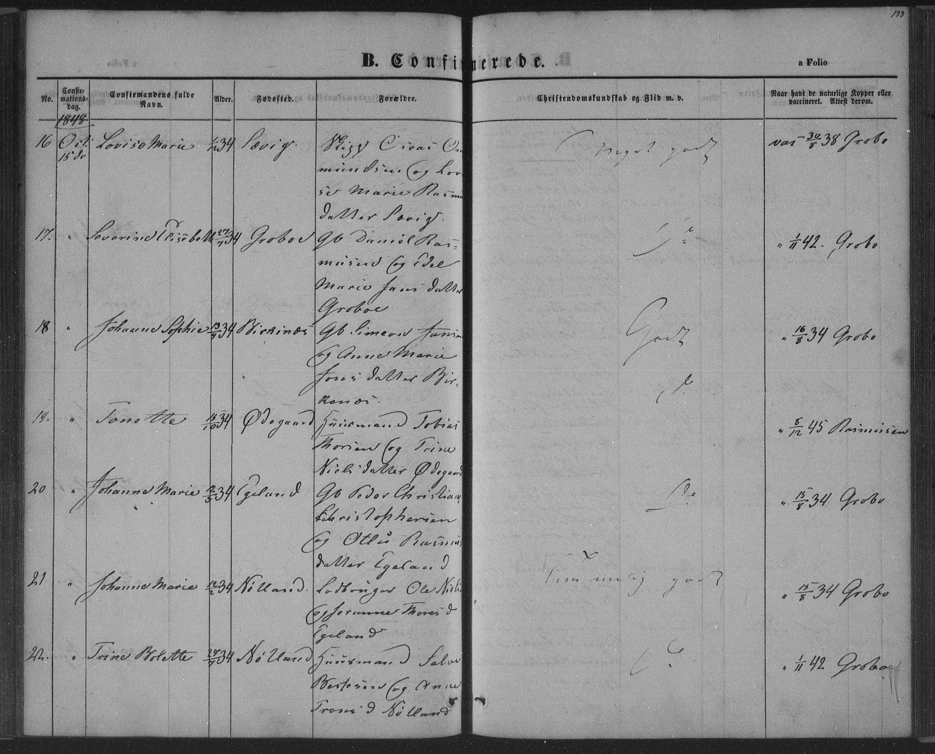 Herad sokneprestkontor, SAK/1111-0018/F/Fa/Fab/L0003: Parish register (official) no. A 3, 1844-1853, p. 133