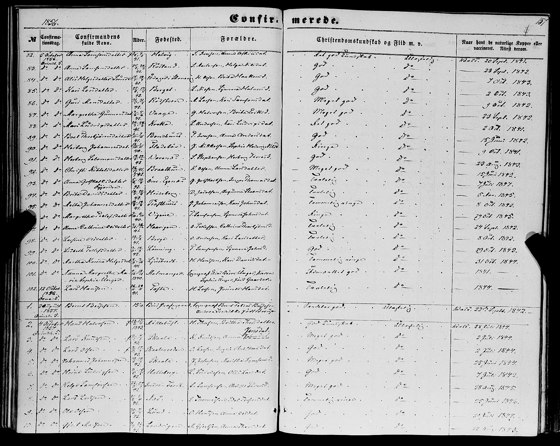 Kvinnherad sokneprestembete, SAB/A-76401/H/Haa: Parish register (official) no. A 8, 1854-1872, p. 157