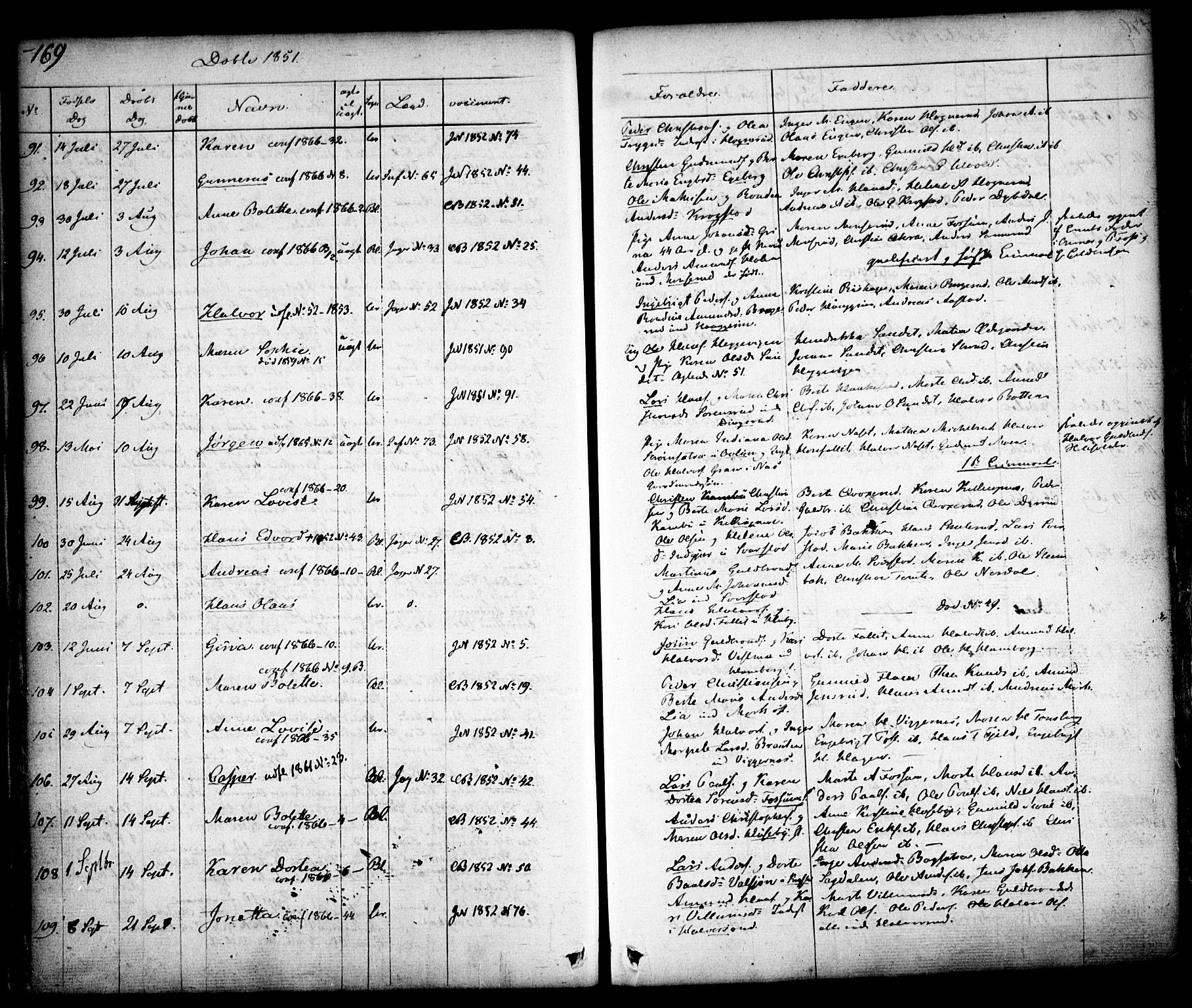 Aurskog prestekontor Kirkebøker, SAO/A-10304a/F/Fa/L0006: Parish register (official) no. I 6, 1829-1853, p. 169