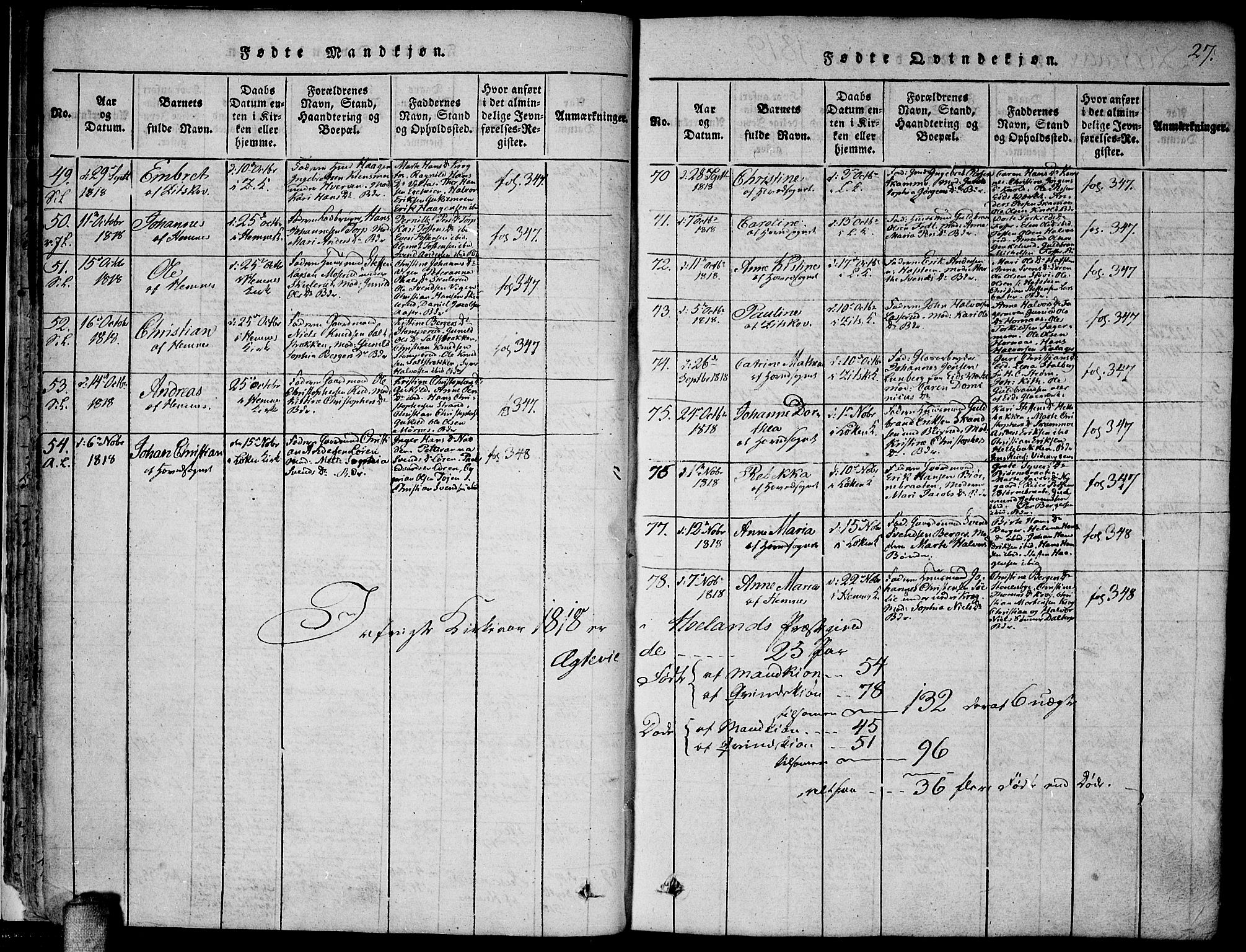 Høland prestekontor Kirkebøker, AV/SAO-A-10346a/F/Fa/L0007: Parish register (official) no. I 7, 1814-1827, p. 27