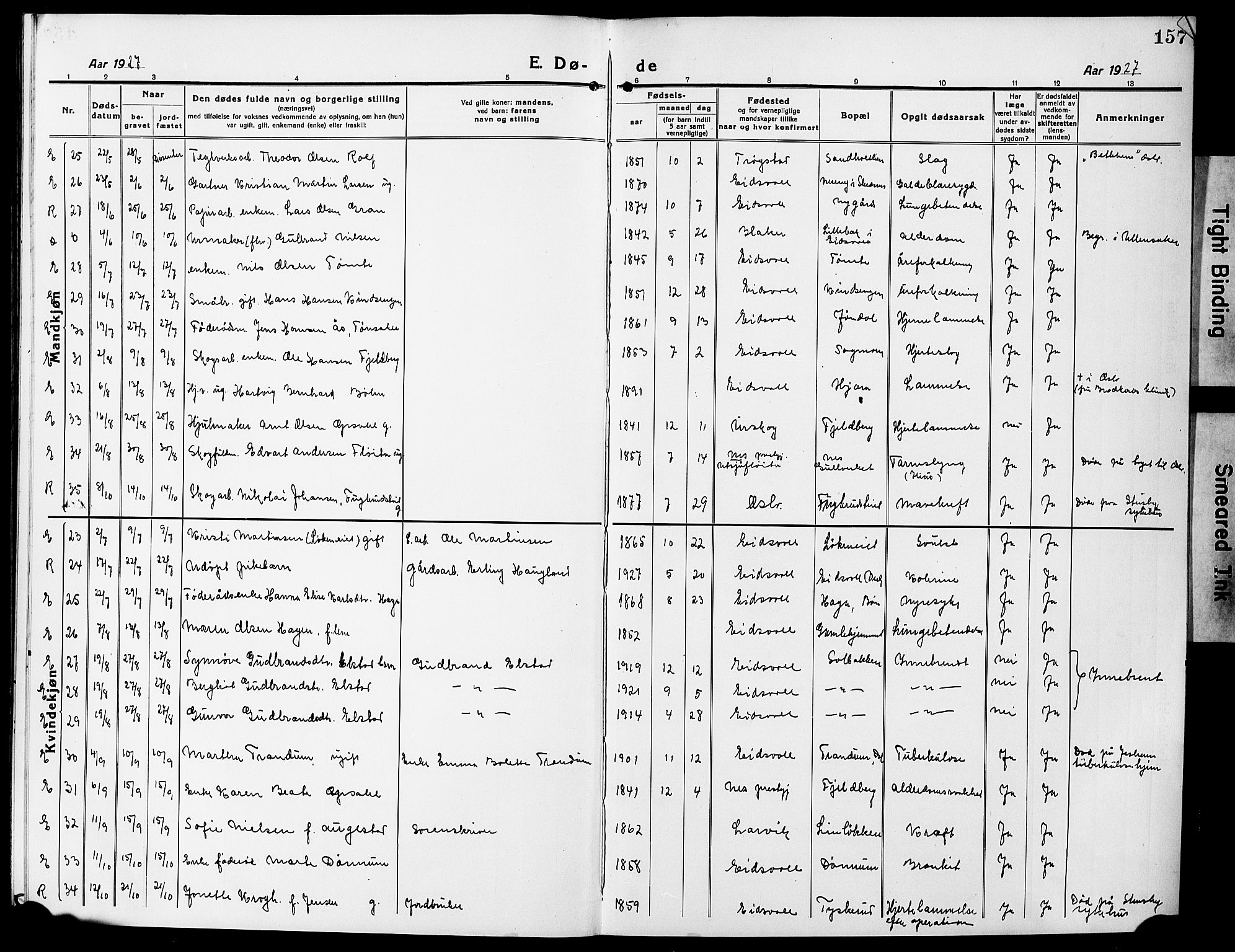 Eidsvoll prestekontor Kirkebøker, AV/SAO-A-10888/G/Ga/L0009: Parish register (copy) no. I 9, 1914-1927, p. 157