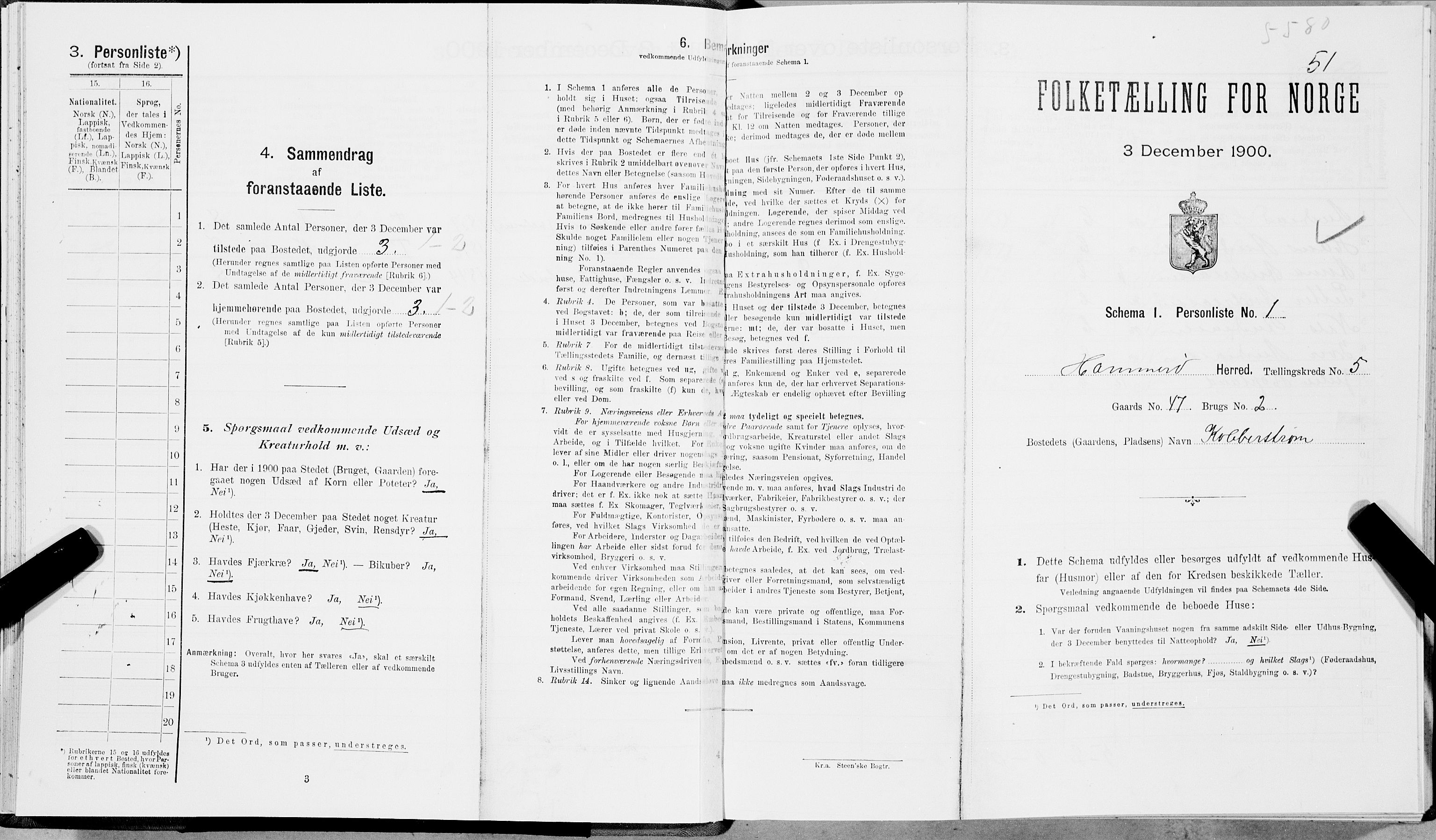 SAT, 1900 census for Hamarøy, 1900, p. 540