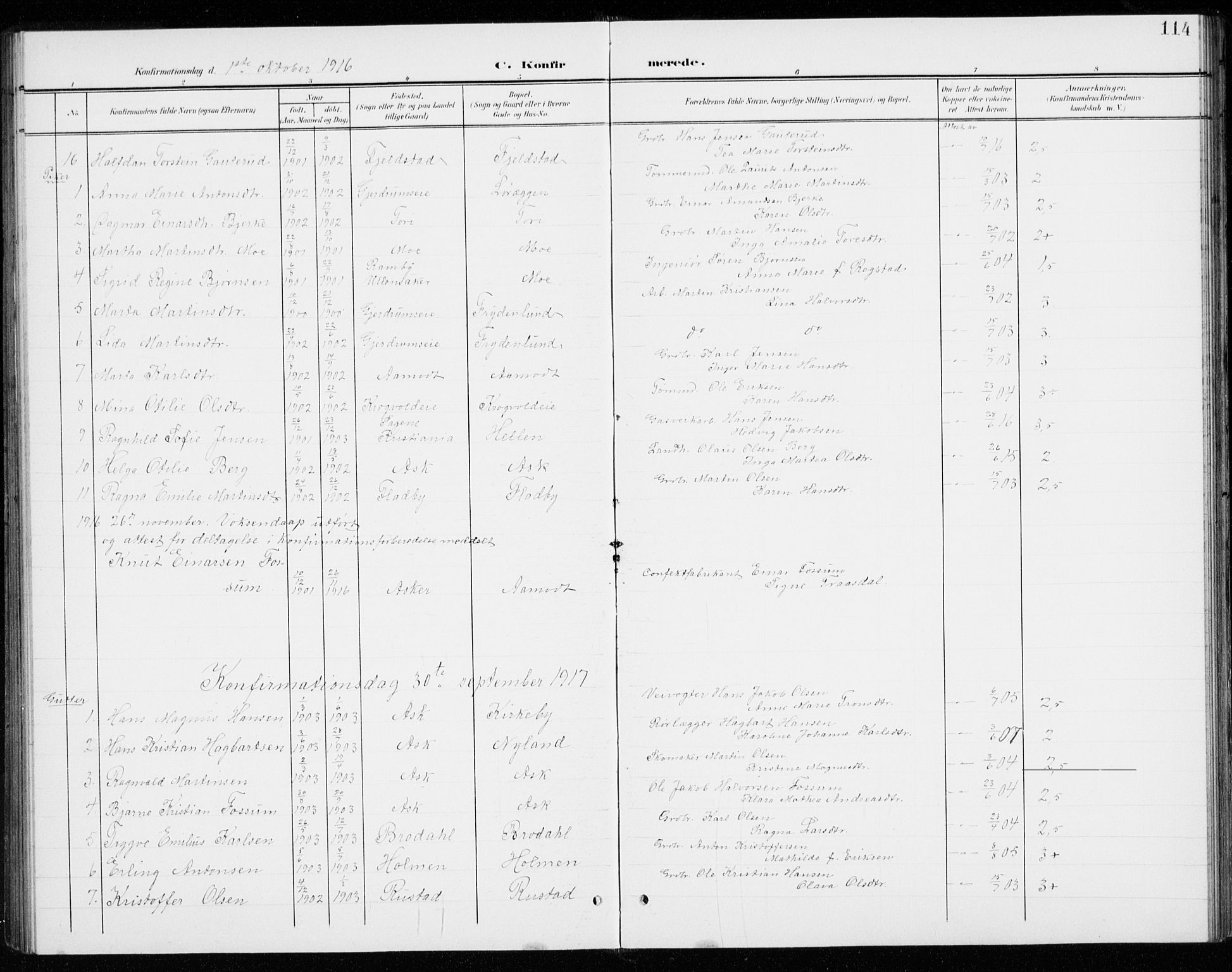 Gjerdrum prestekontor Kirkebøker, SAO/A-10412b/G/Gb/L0001: Parish register (copy) no. II 1, 1901-1944, p. 114