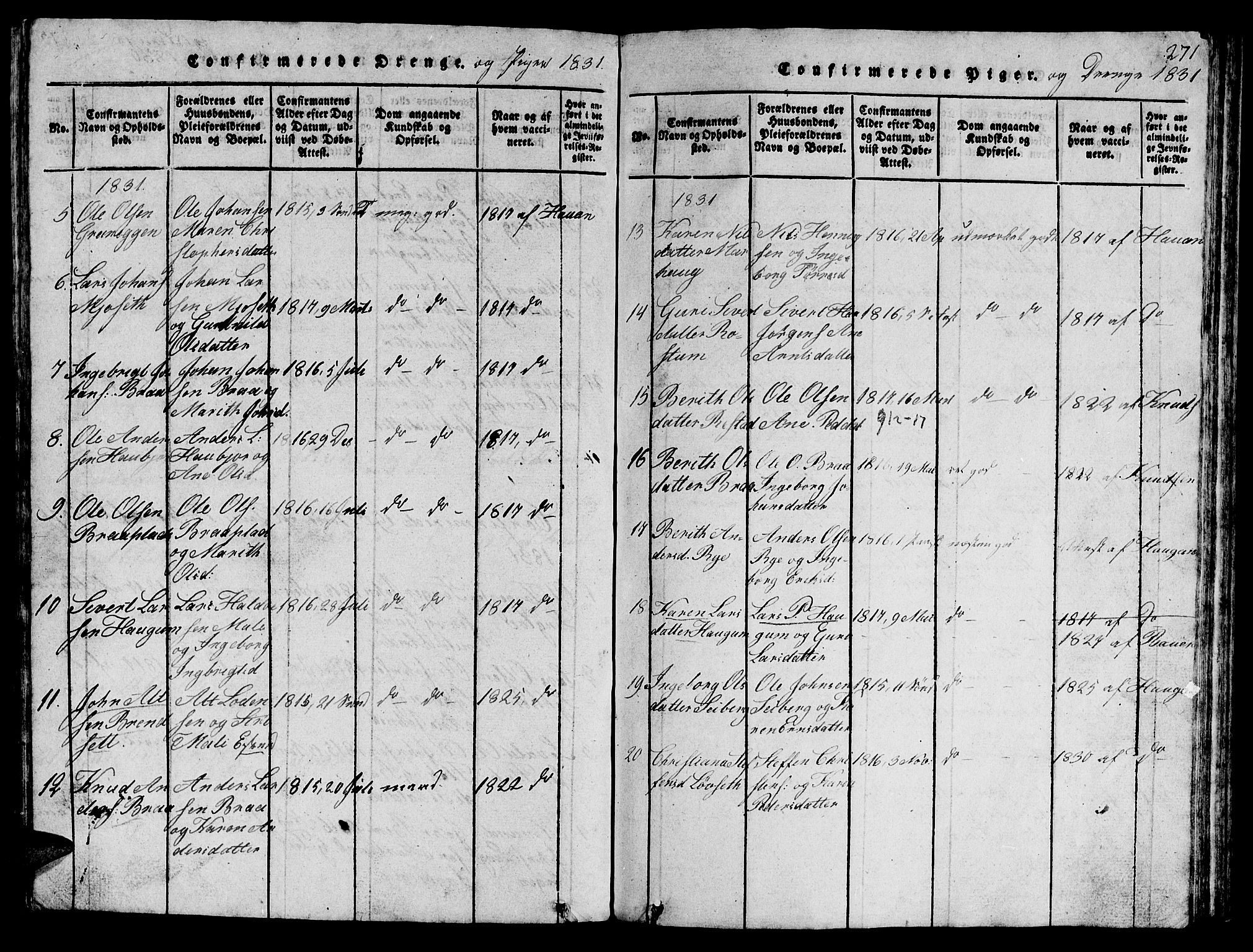 Ministerialprotokoller, klokkerbøker og fødselsregistre - Sør-Trøndelag, SAT/A-1456/612/L0385: Parish register (copy) no. 612C01, 1816-1845, p. 271
