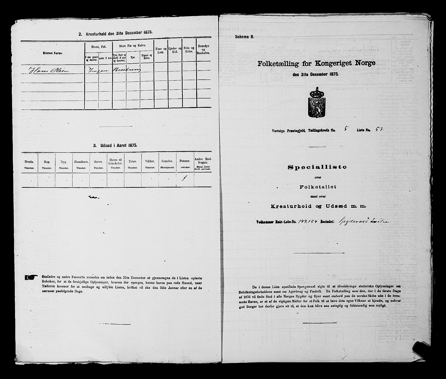 RA, 1875 census for 0114P Varteig, 1875, p. 412