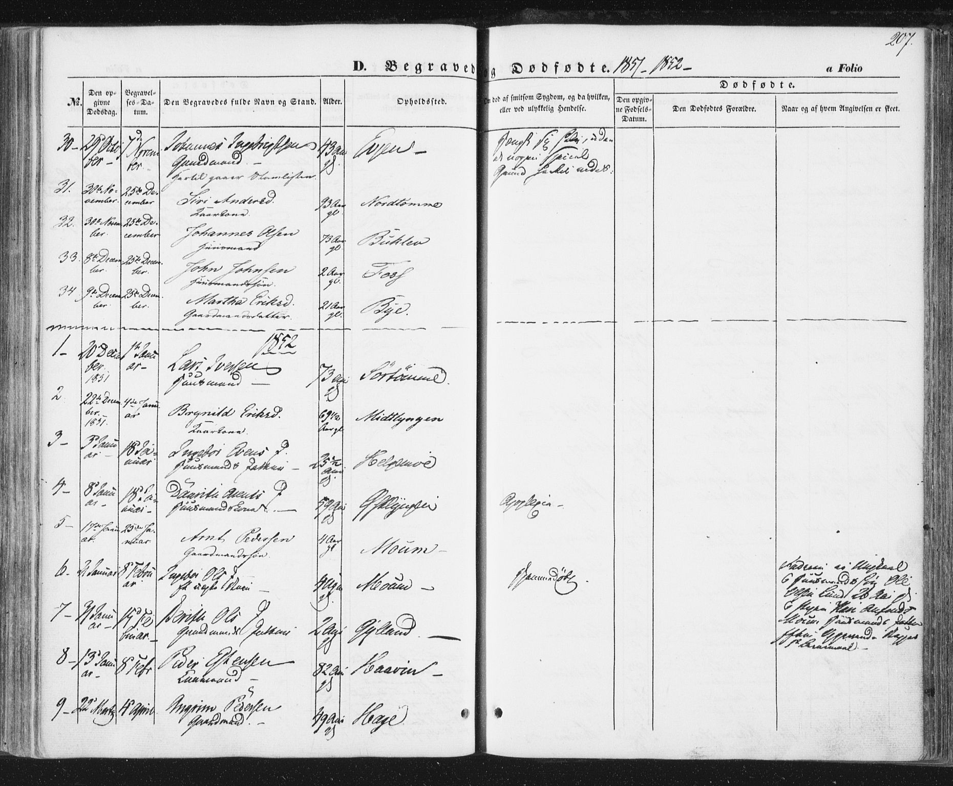 Ministerialprotokoller, klokkerbøker og fødselsregistre - Sør-Trøndelag, SAT/A-1456/692/L1103: Parish register (official) no. 692A03, 1849-1870, p. 207