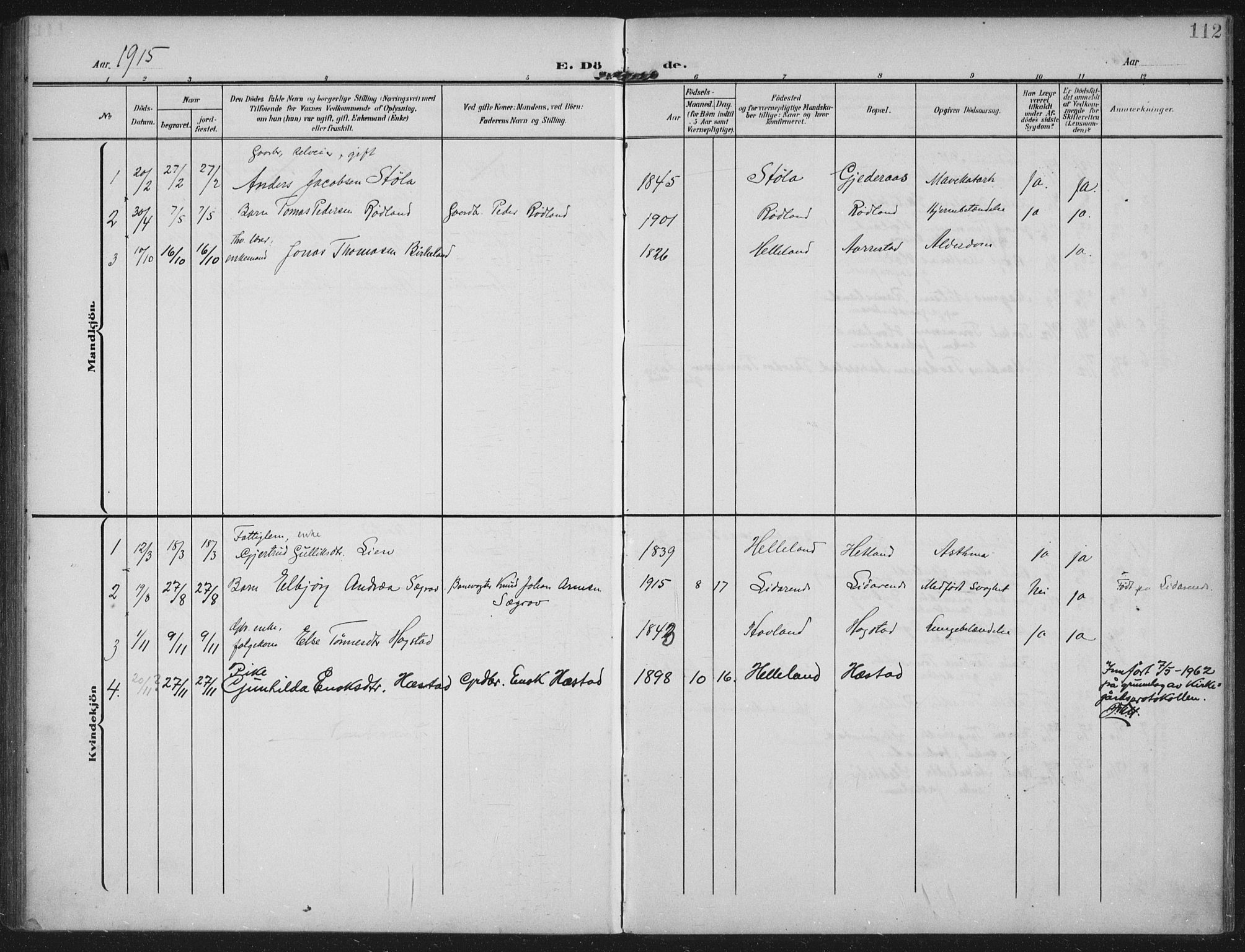 Helleland sokneprestkontor, SAST/A-101810: Parish register (official) no. A 12, 1906-1923, p. 112