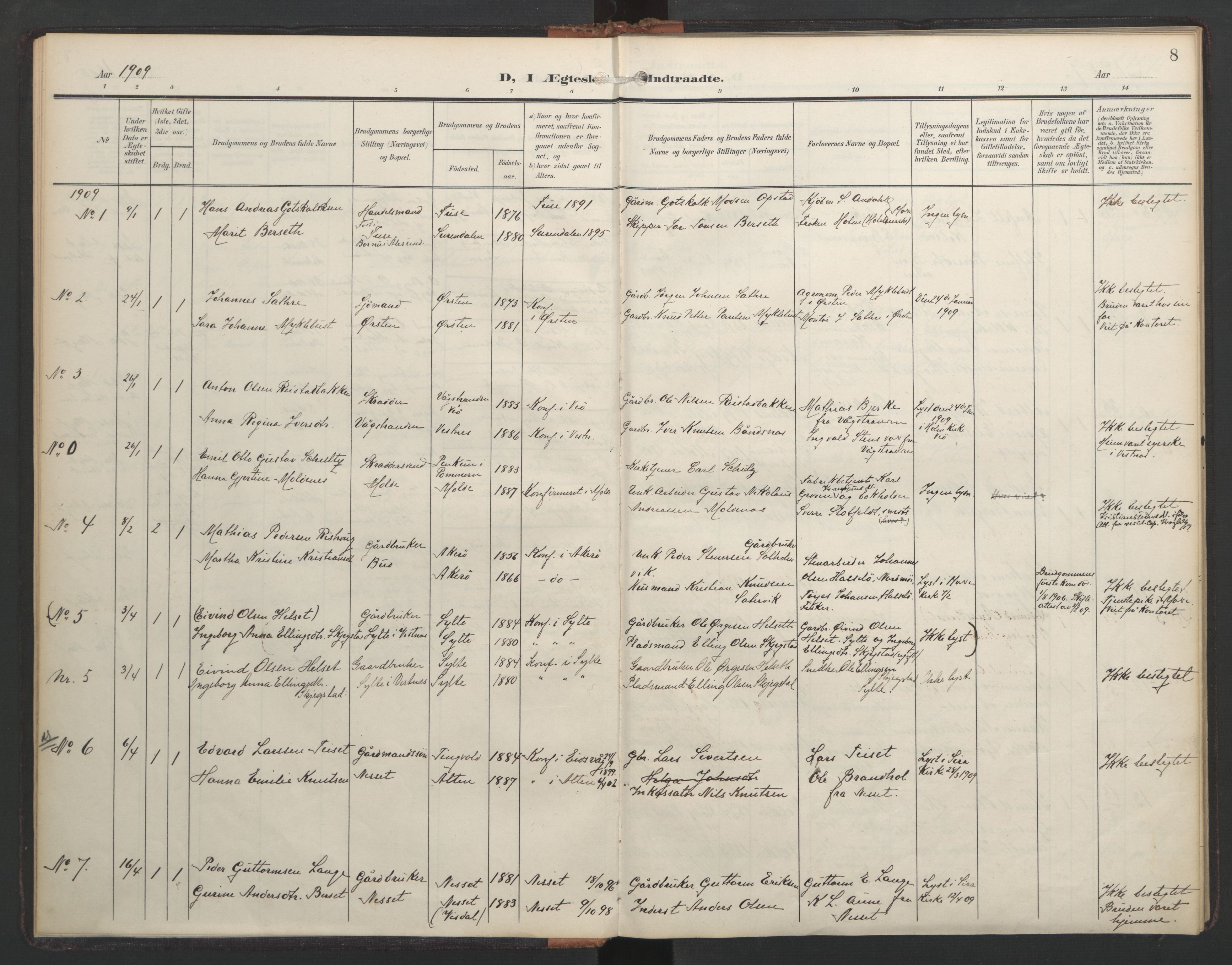 Ministerialprotokoller, klokkerbøker og fødselsregistre - Møre og Romsdal, AV/SAT-A-1454/558/L0694: Parish register (official) no. 558A08, 1907-1922, p. 8