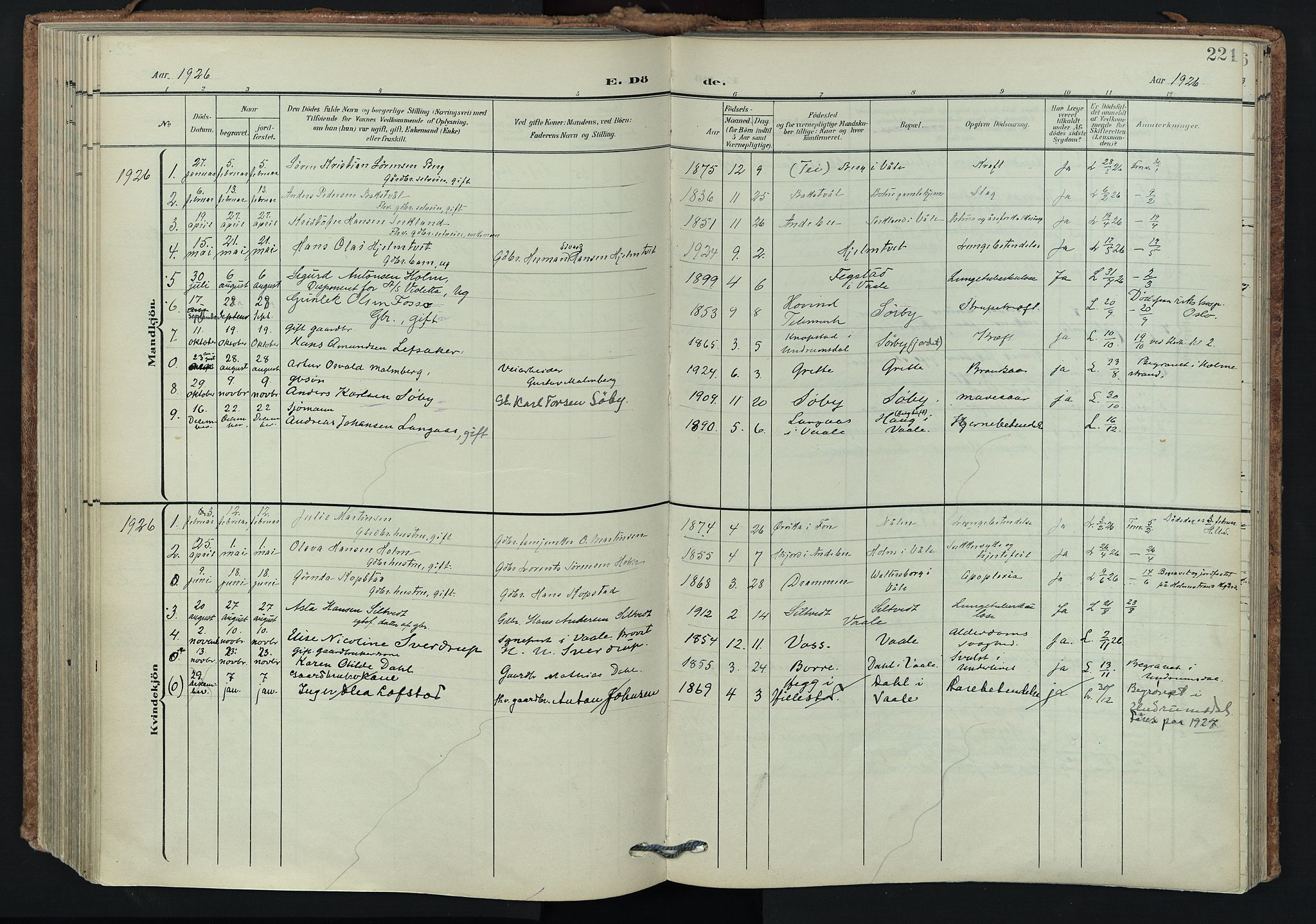 Våle kirkebøker, AV/SAKO-A-334/F/Fa/L0012: Parish register (official) no. I 12, 1907-1934, p. 221