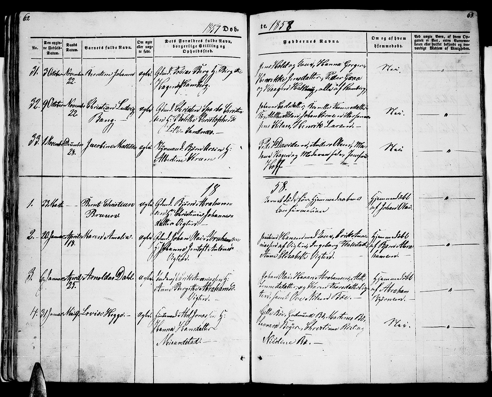 Ministerialprotokoller, klokkerbøker og fødselsregistre - Nordland, AV/SAT-A-1459/885/L1212: Parish register (copy) no. 885C01, 1847-1873, p. 62-63