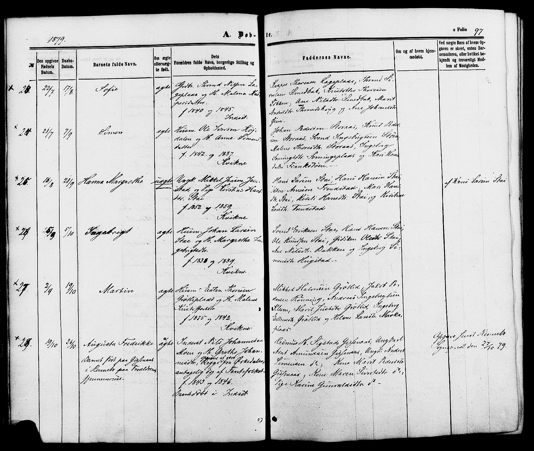 Kvikne prestekontor, AV/SAH-PREST-064/H/Ha/Haa/L0006: Parish register (official) no. 6, 1863-1886, p. 97