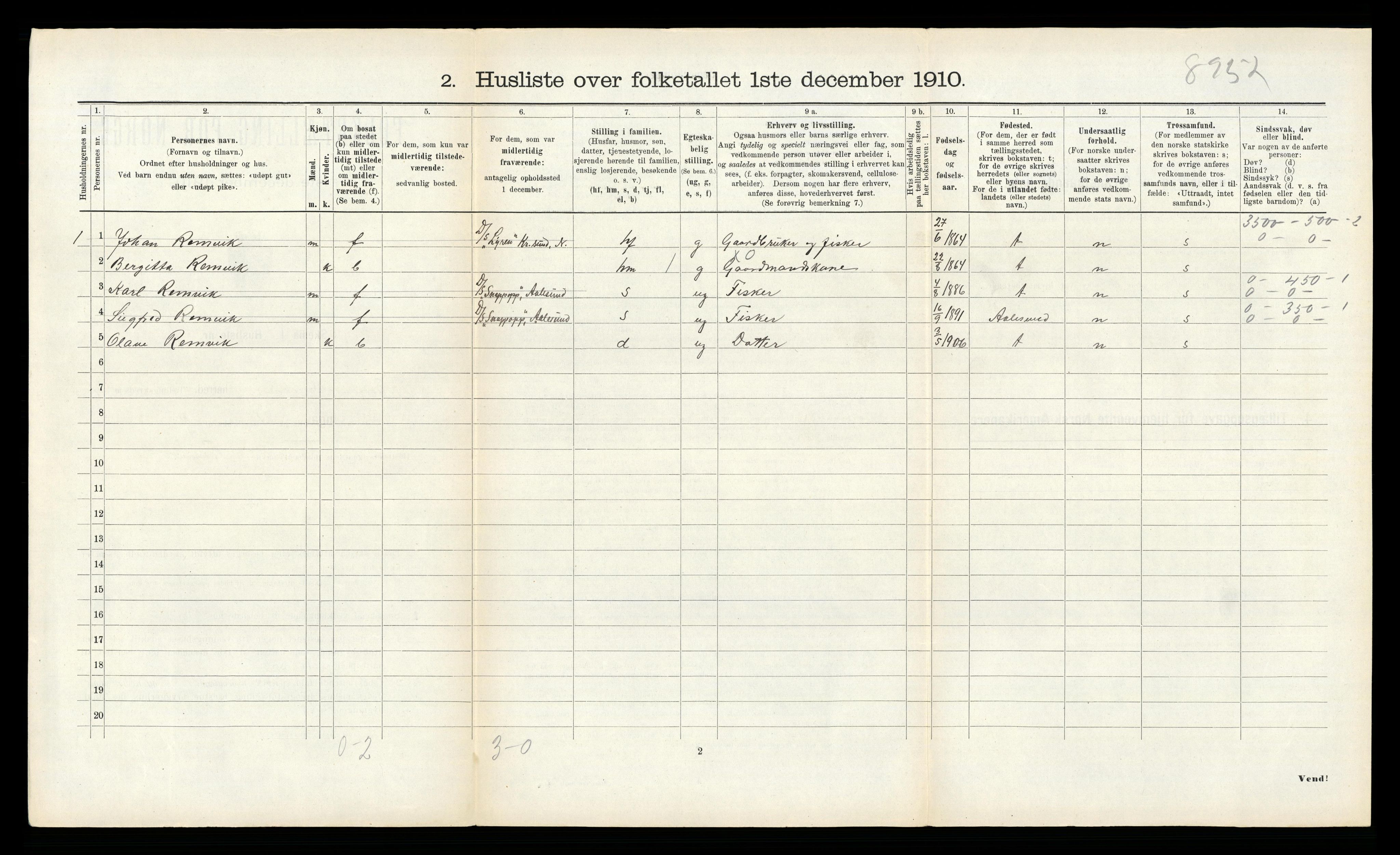 RA, 1910 census for Borgund, 1910, p. 310