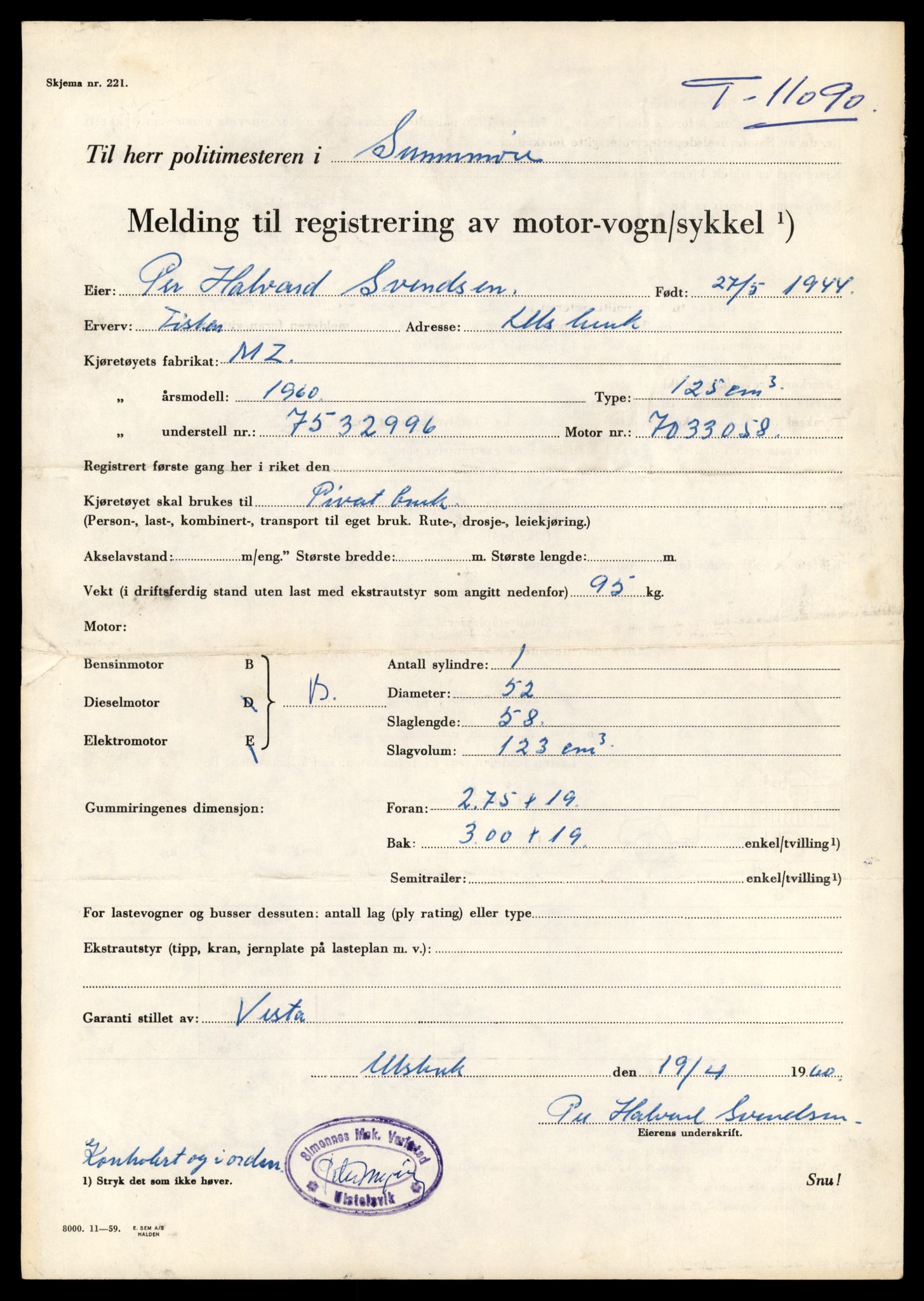 Møre og Romsdal vegkontor - Ålesund trafikkstasjon, AV/SAT-A-4099/F/Fe/L0026: Registreringskort for kjøretøy T 11046 - T 11160, 1927-1998, p. 1285