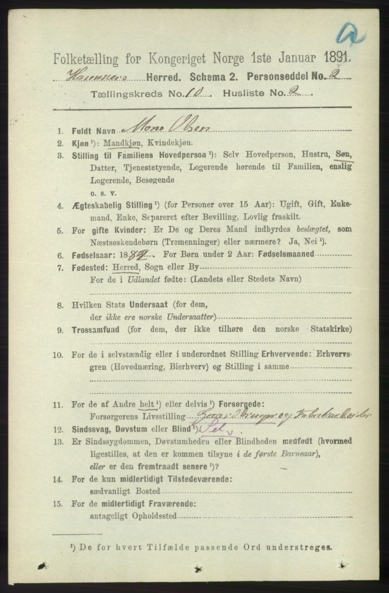 RA, 1891 census for 1254 Hamre, 1891, p. 2777