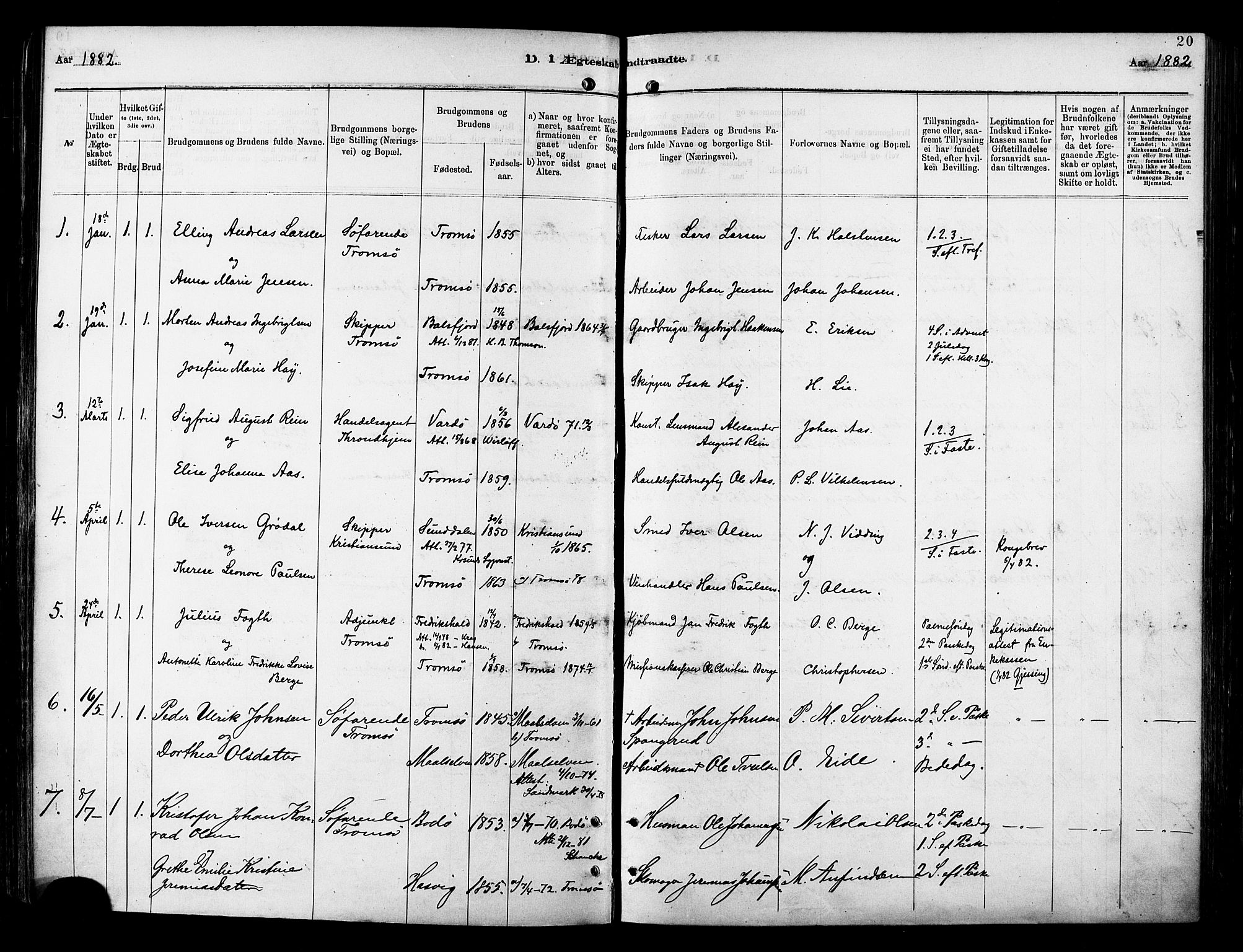 Tromsø sokneprestkontor/stiftsprosti/domprosti, SATØ/S-1343/G/Ga/L0014kirke: Parish register (official) no. 14, 1878-1888, p. 20